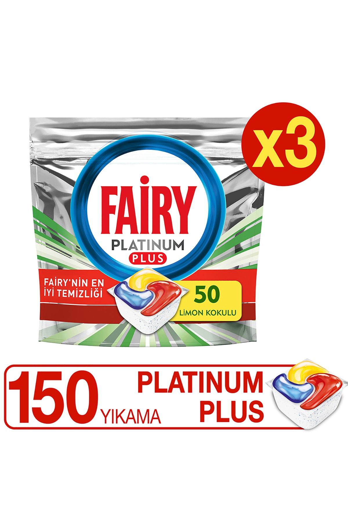 Fairy Platinum Plus 50 Yıkama Bulaşık Makinesi Deterjanı Tableti / Kapsülü X3