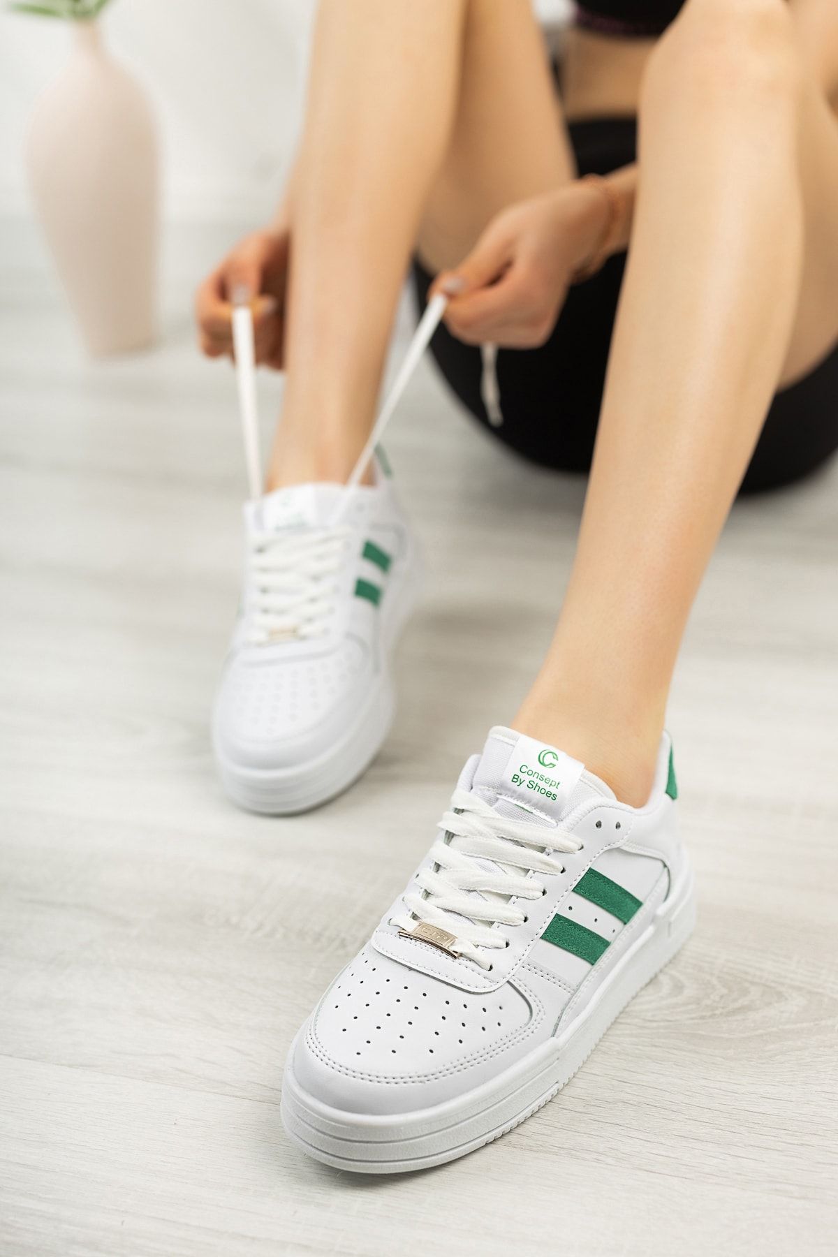 Freemax Unisex Garantili Ortopedik Hafif Esnek Sağlam Sneaker Spor Ayakkabı Beyaz Yeşil