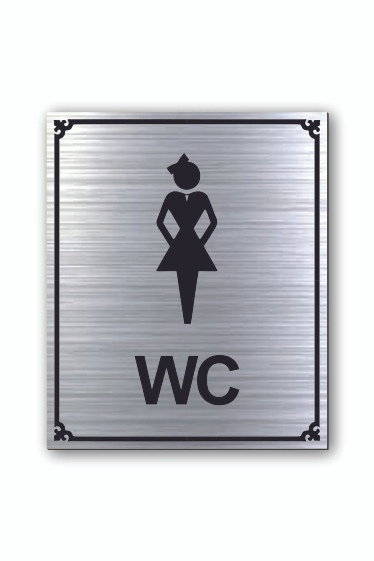 hediyemyoldaa Wc Kadın Tuvalet Kapı Uyarı - Yönlendirme Levhası Gümüş Renkli 10 cm X 12 cm cm Rezopal Levha
