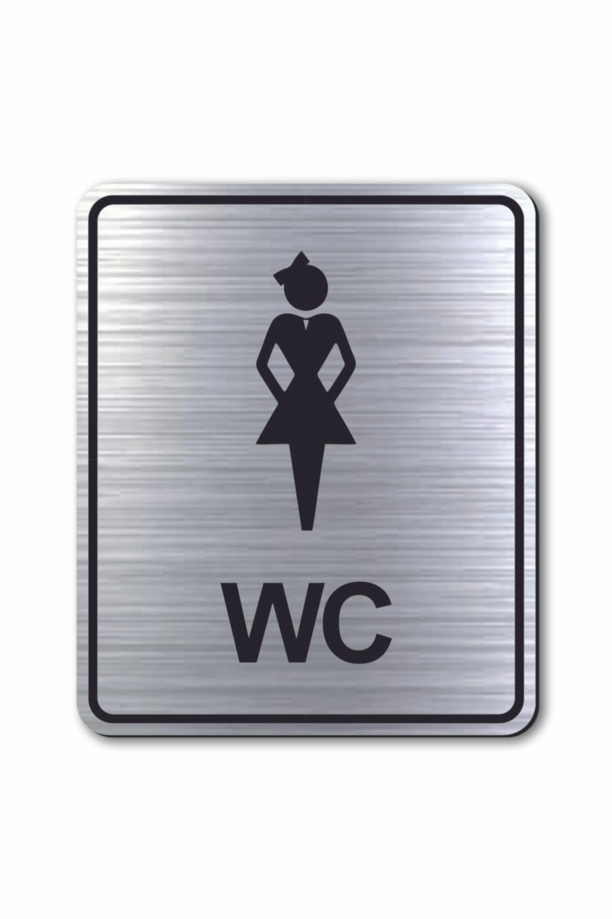 hediyemyoldaa Wc Kadın Tuvalet Kapı Uyarı - Yönlendirme Levhası Gümüş Renkli Oval 10 Cm X 12 Cm Cm Rezopal Levha