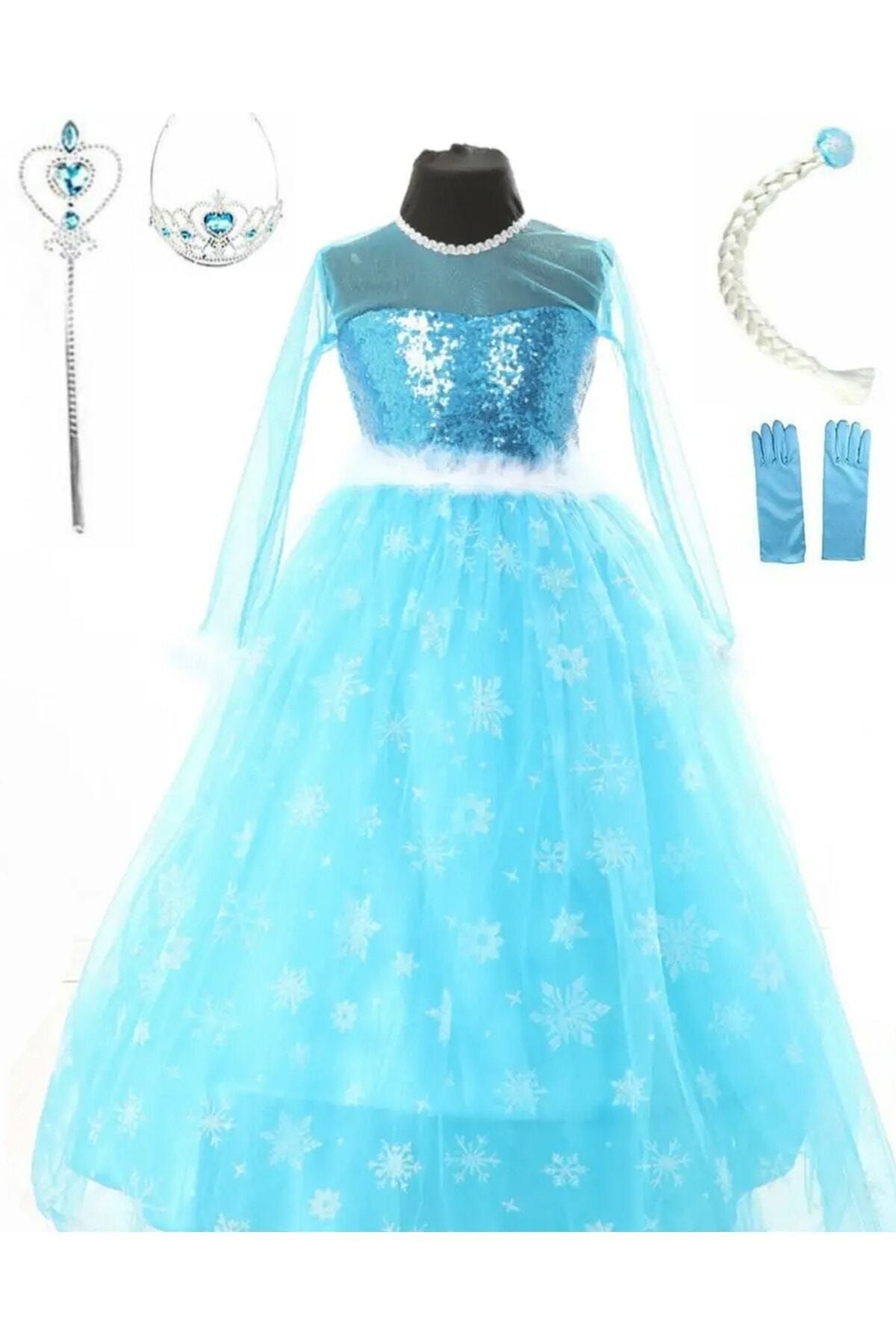 DEHAMODA Kız Çocuk Mavi Uzun Kol Tarlatanlı Elsa Elbise Karlar Kraliçesi 23 Nisan