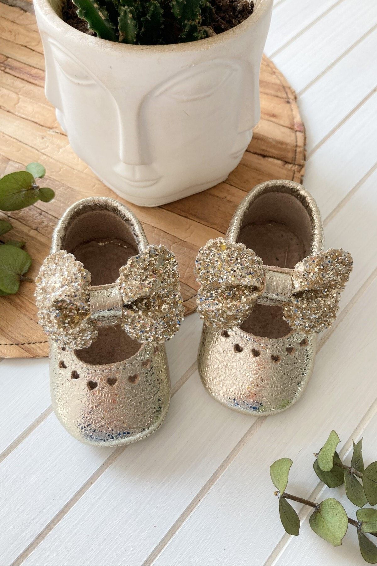 Li Puna - Shine Serisi Gold %100 Deri Bebek Ilk Adım Ayakkabısı