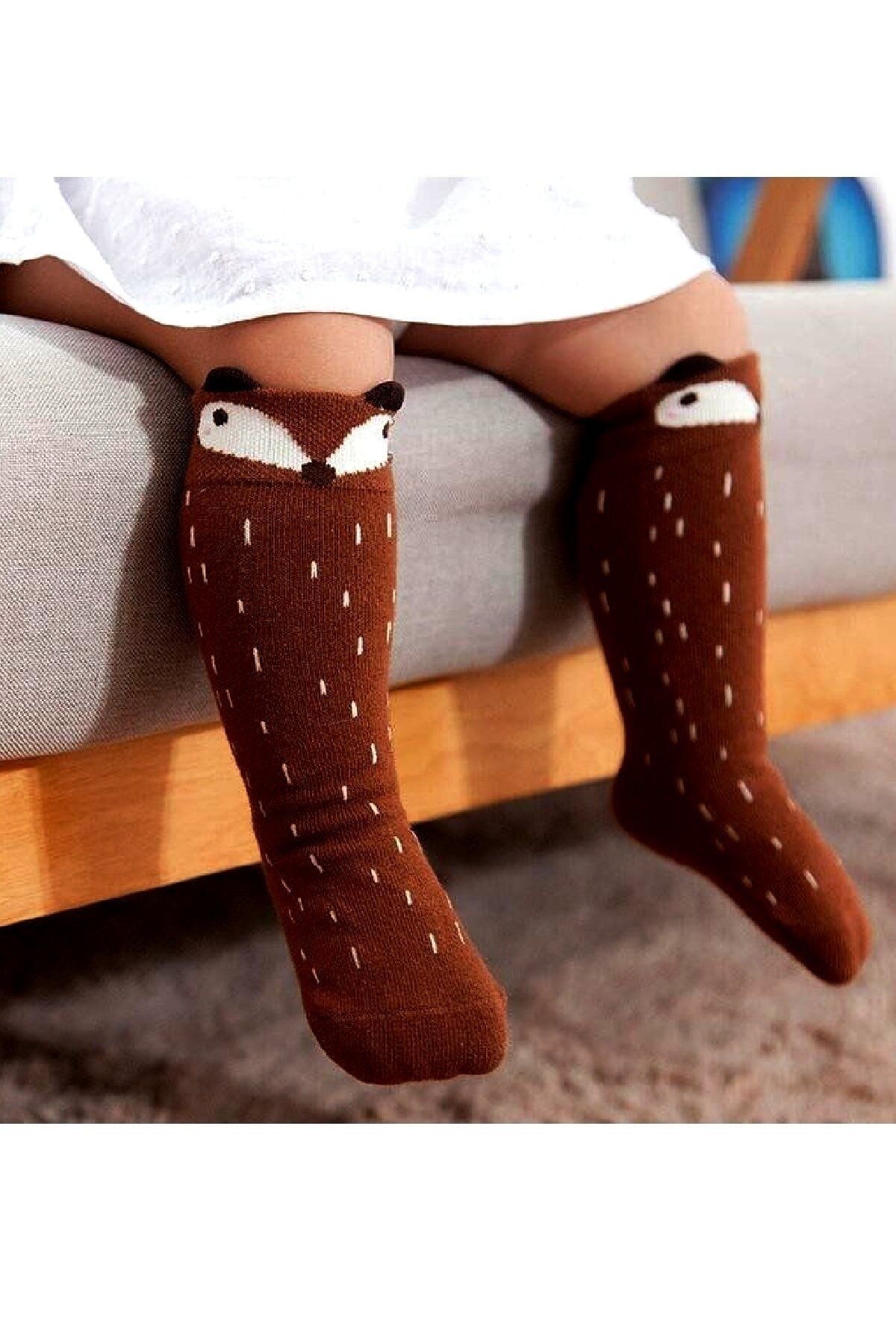 Panowill Design Tilki Desenli Unisex Bebek Diz Altı Çorabı Tilkili Dizaltı Çorap