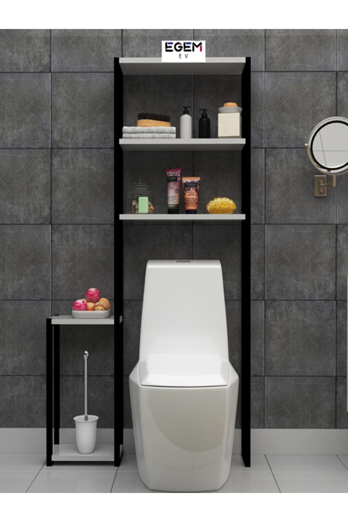 EGEMEV Klozet Üstü Düzenleyici Raf 3 Raflı Banyo Düzenleyici Havluluk Banyo Organizer Wc Arkası