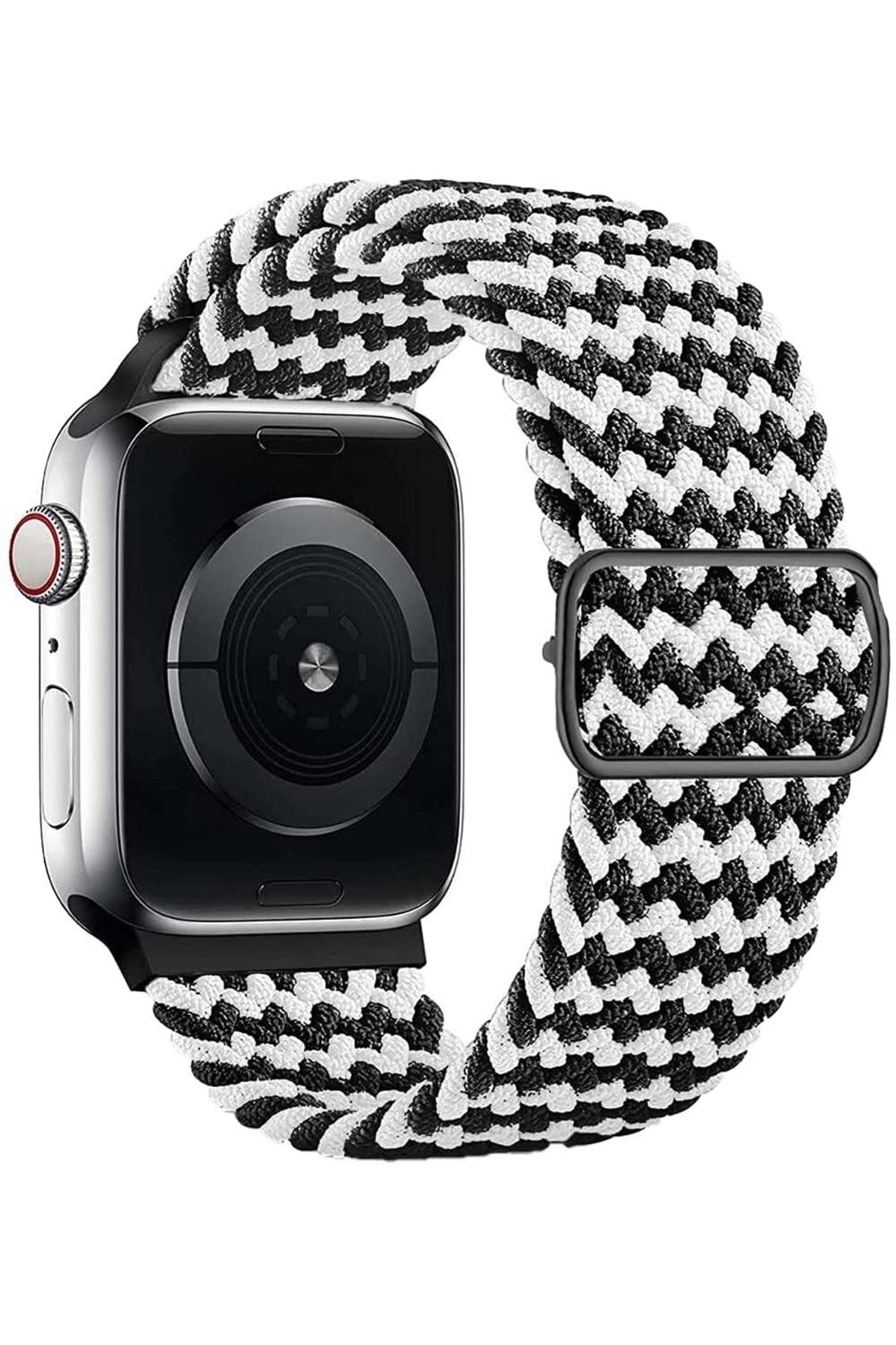 Bilişim Aksesuar Apple Watch Kordon 3 4 5 6 7 Se 42mm 44mm 45mm Örgü Tokalı Kordon Siyah Beyaz
