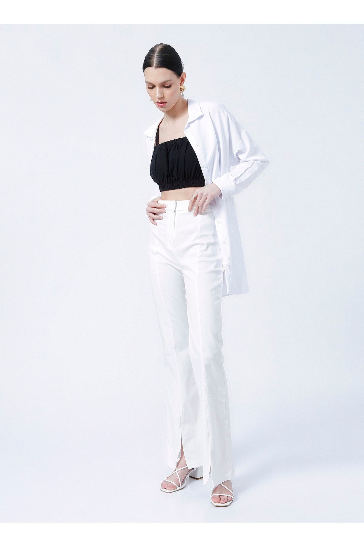 Fabrika Zuzan Yüksek Bel Basic Düz Beyaz Kadın Pantolon