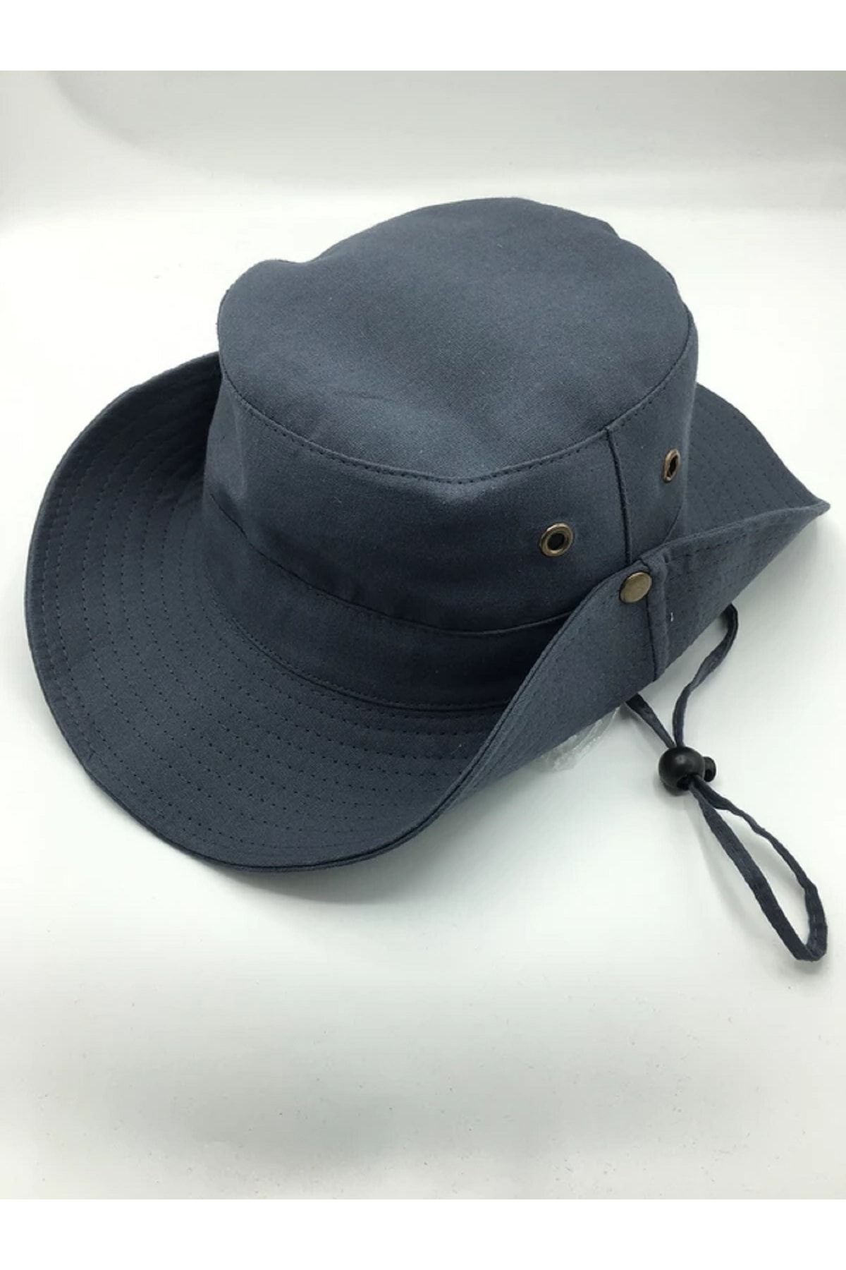 Premium ONLY Yazlık Unisex Safari Kovboy Plaj Şapkası Çıtçıtlı Katlanabilir Pamuklu 56-58 Cm Gri