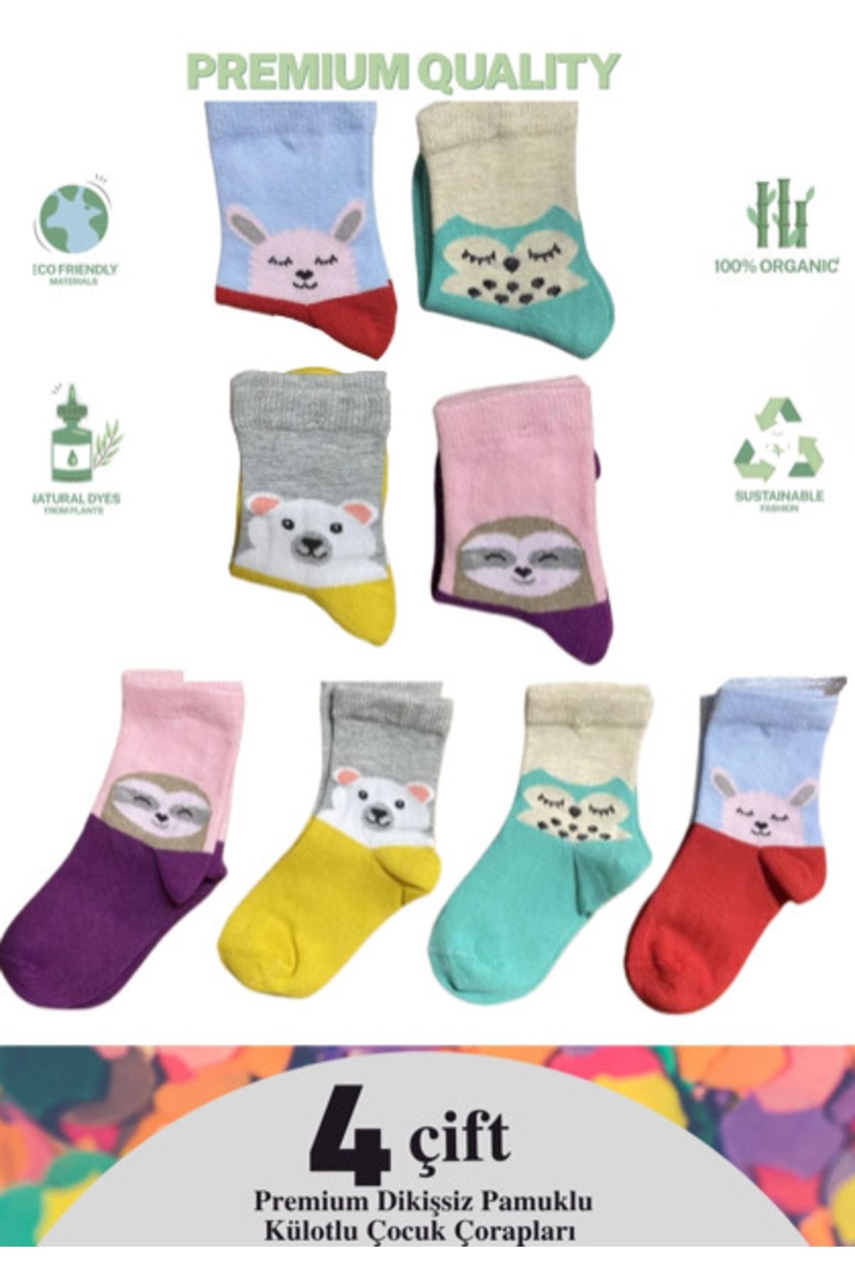 Özge Premium Dikişsiz Kokulu Sağlıklı Çocuk Çorapları 4'lü