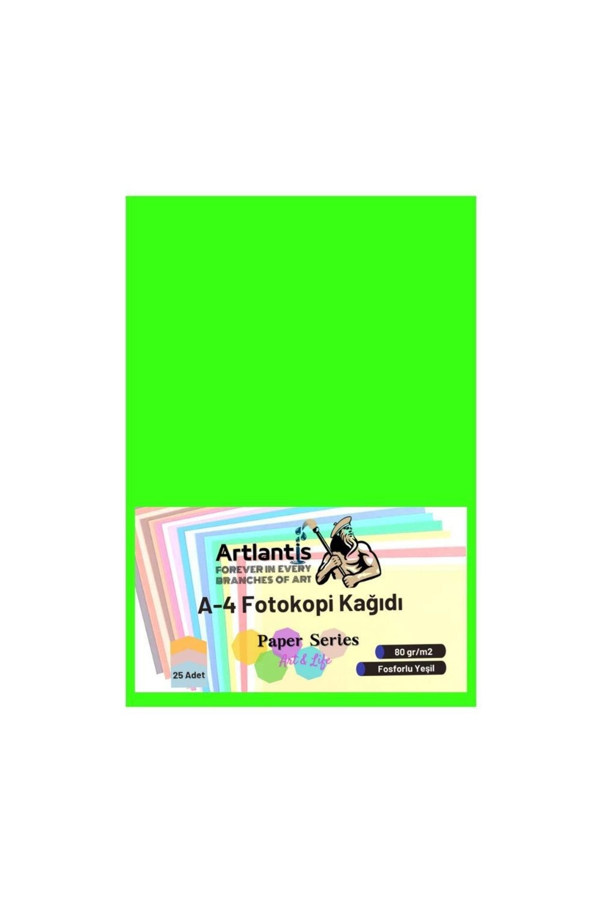 Artlantis Fosforlu Yeşil Renkli A-4 Fotokopi Kağıdı 25 Li 1 Paket Fotokopi Renkli A4 Kağıdı