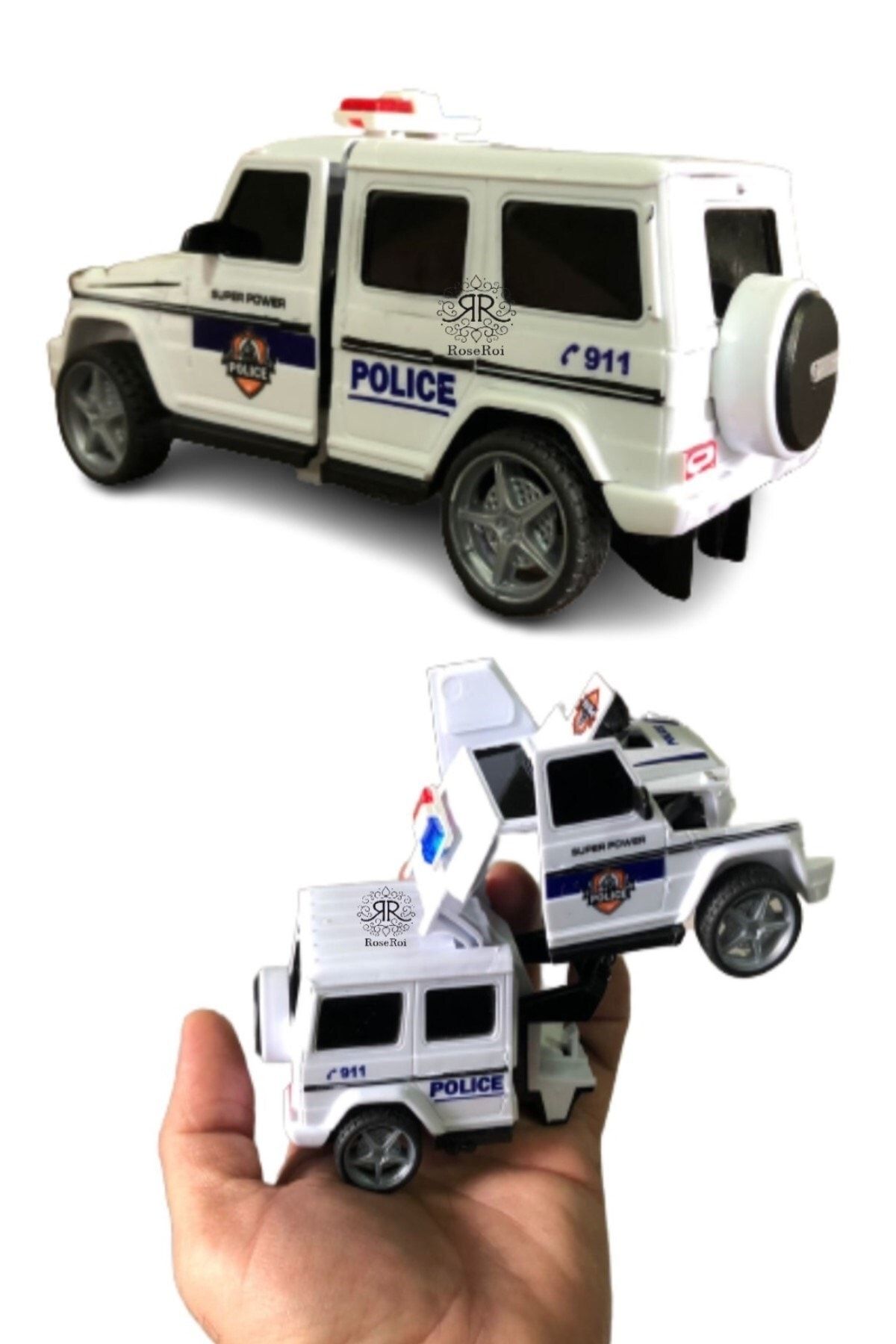RoseRoi Oyuncak Jeep Wrangler Ur Polis Aracı Dönüşebilen Robot Olan Oyuncak Jeep