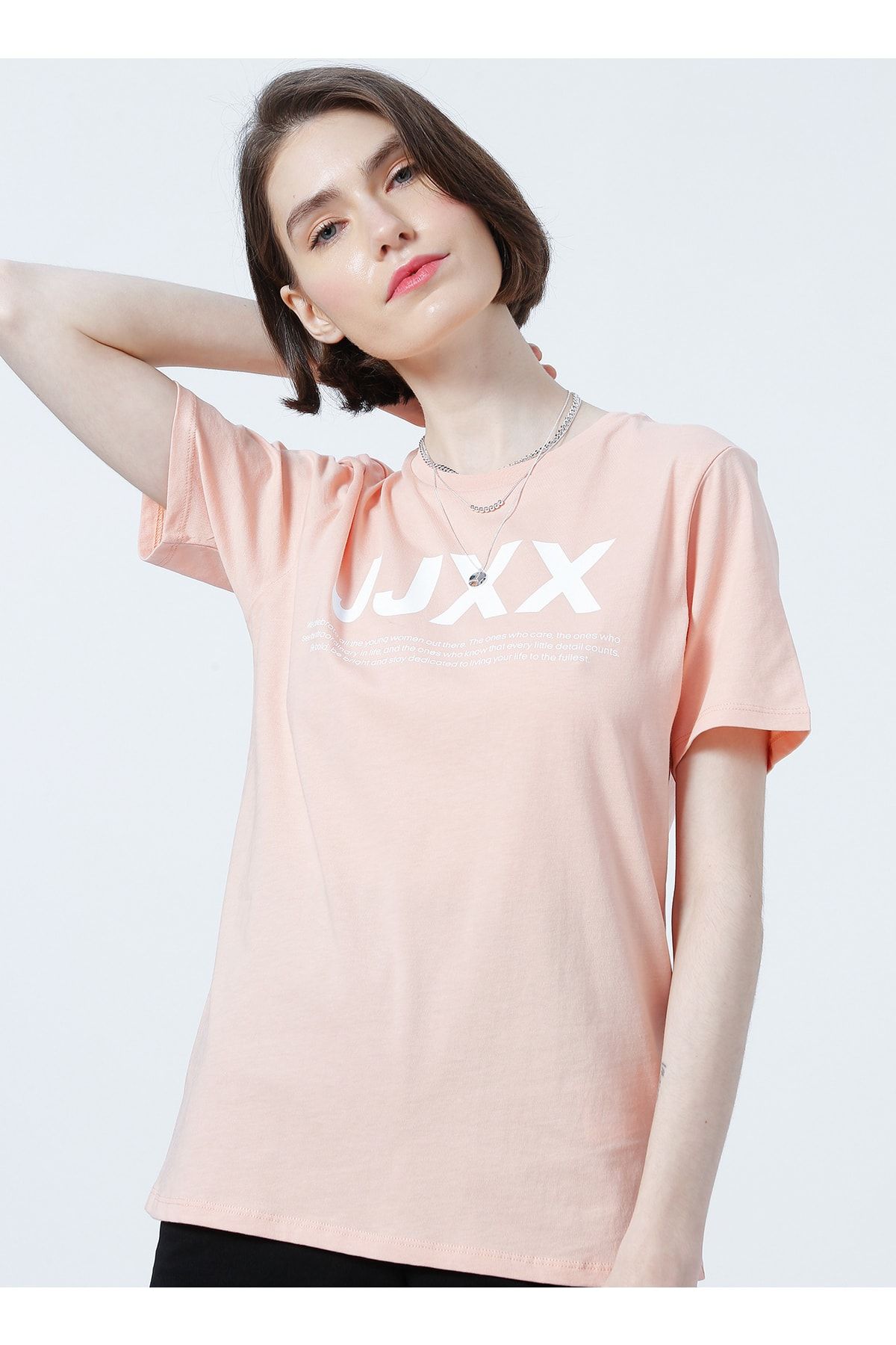 JJXX Jxanna Ss Reg Every Big Logo Tee By Yuvarlak Yaka Slim Fit Baskılı Pembe Kadın T-shirt