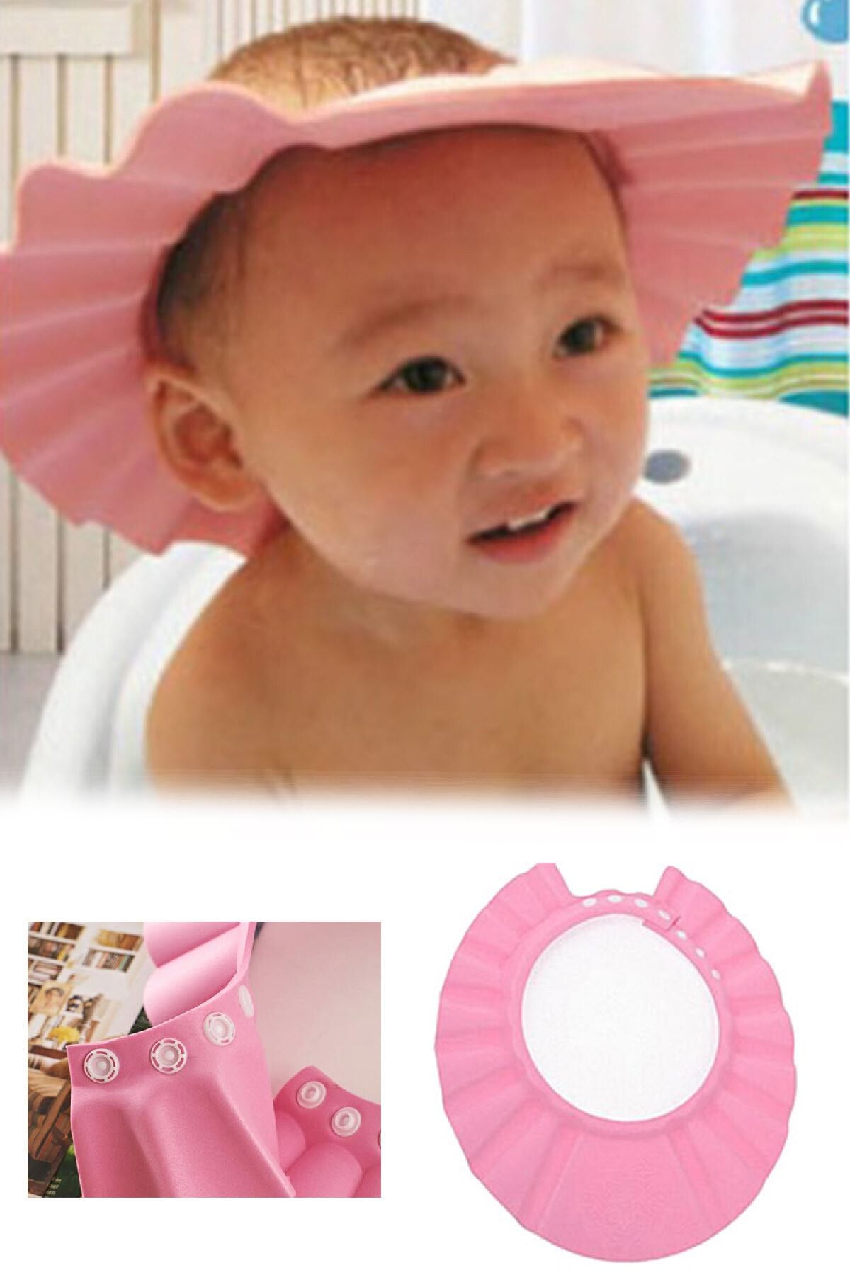 Kenpool Bebek Çocuk Güvenli Şampuan Banyo Duş Kap Şapka Yıkama Saç Kalkanı Pembe
