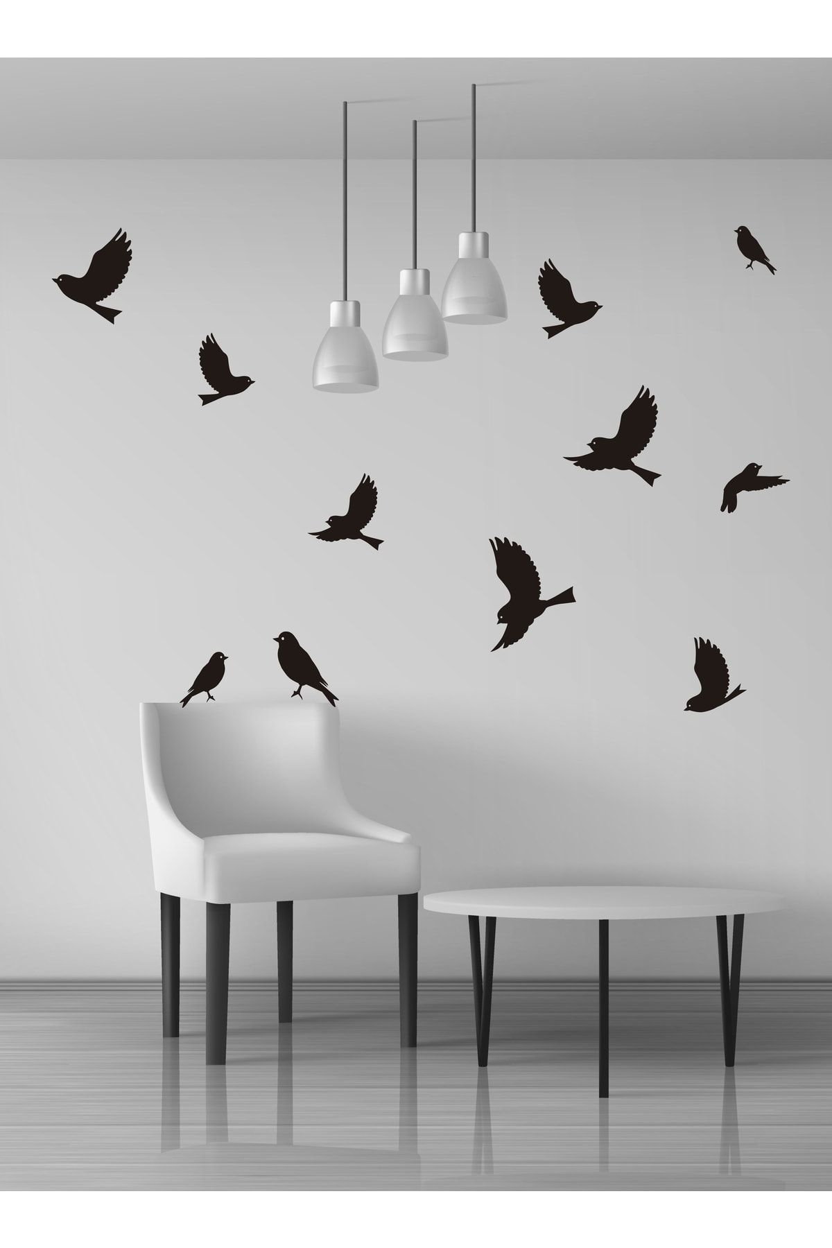 TRC Uçan Kuşlar Dekoratif Duvar Sticker Kuş Sürüsü Siyah (22 ADET)