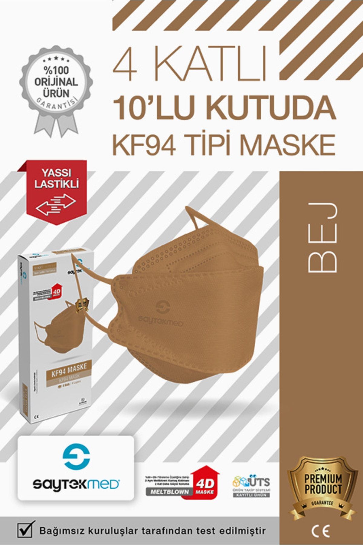 SAYTEKMED N95/ffp2 Kore Tipi 4 Katlı Bej Maske, Tekli Poşet, Uv Steril (1 KUTU/ 10 ADET)
