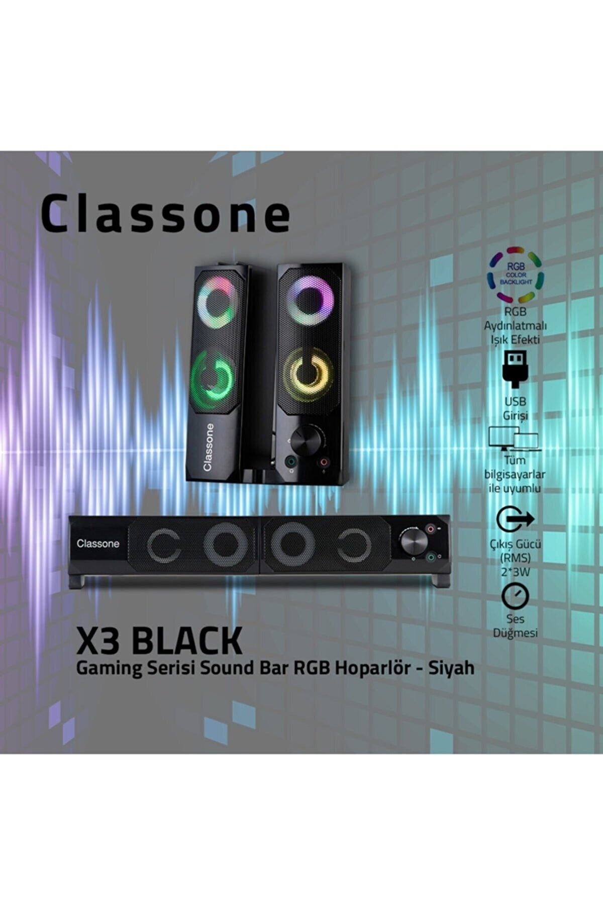 Classone X3 Gamıng Soundbar , Rgb Hoparlör Siyah X3-black