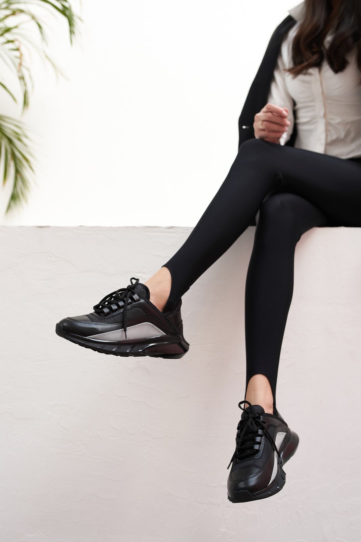 ANGELİNA JONES Marla Kadın Siyah Cilt Siyah Parasut Deri Airtaban Detay Sneakers
