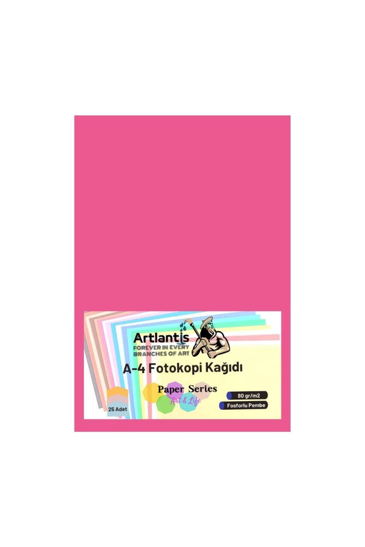 Artlantis Fosforlu Pembe Renkli A-4 Fotokopi Kağıdı 25 Li 1 Paket Fotokopi Renkli A4 Kağıdı