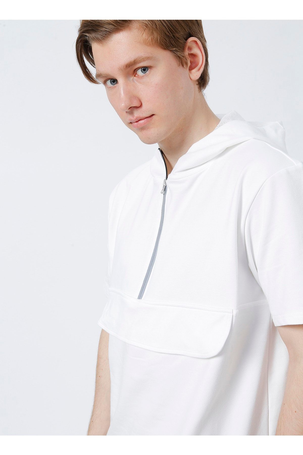 LİMON COMPANY Limon Luka Kapüşonlu Modern Fit Düz Beyaz Erkek Sweatshirt