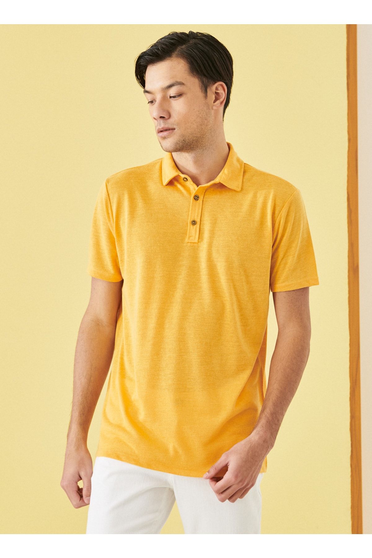 Altınyıldız Classics Altınyıldız Classics 4a4822200049 Polo Yaka Slim Fit Düz Koyu Sarı Erkek T-shirt