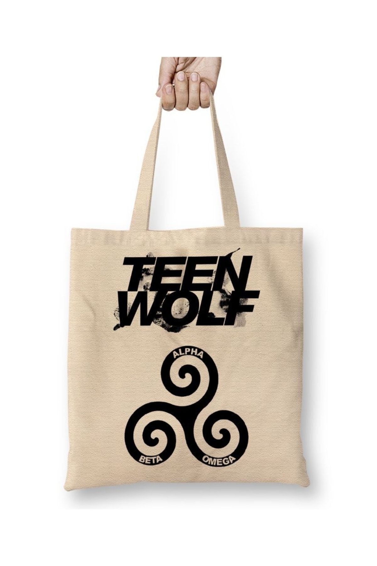 Baskı Dükkanı Teen Wolf Alpha Beta Omega Bez Çanta Uzun Saplı