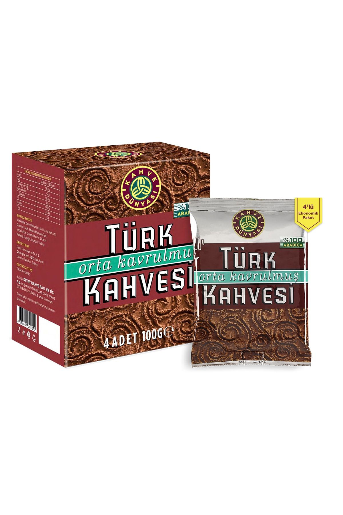 Kahve Dünyası Orta Kavrulmuş Türk Kahvesi 100 Gr (4'lü Paket) Orta Kavrulmuş Türk Kahvesi 100 Gr (4'lü Paket)