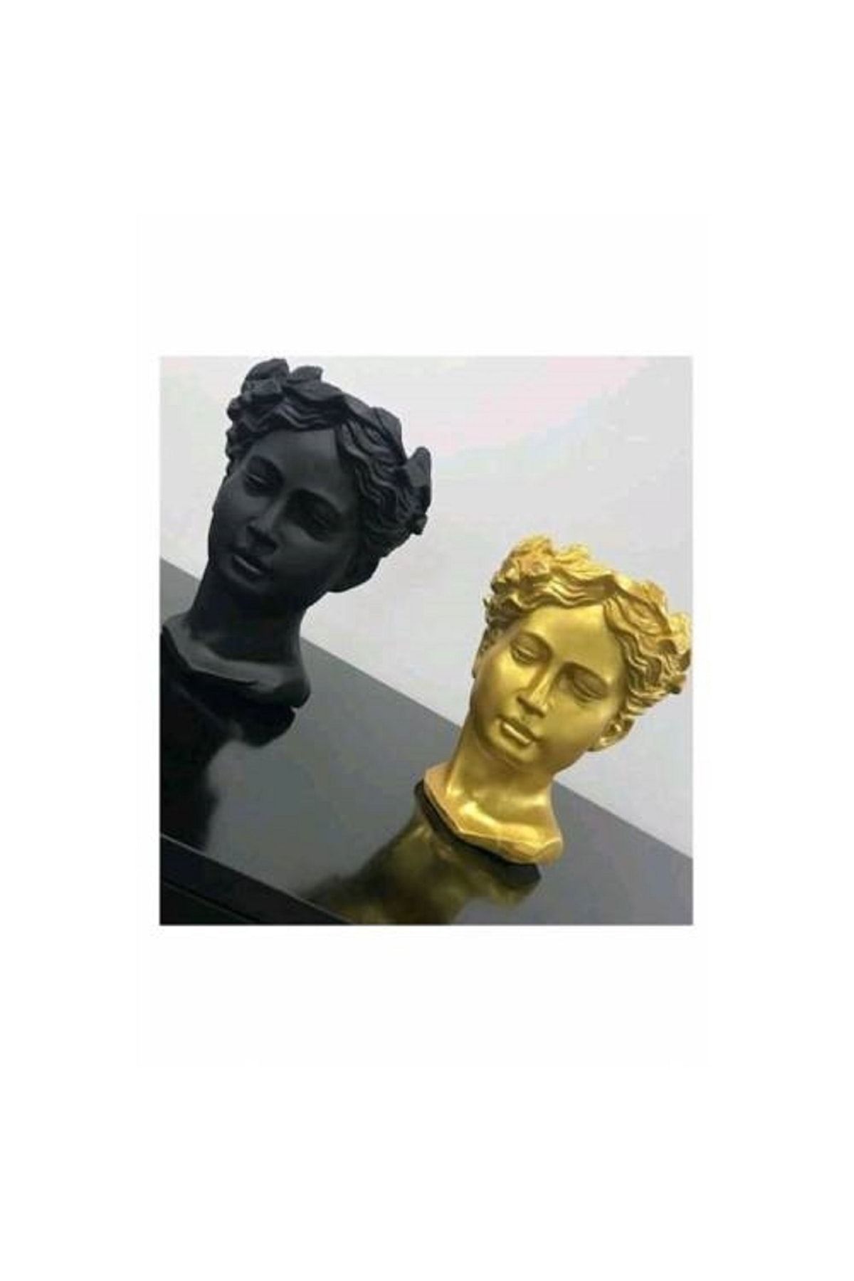 FLORADA Antik Helen Kafası 2 Adet Beton El Yapımı Büst Saksı Siyah - Altın Sarı