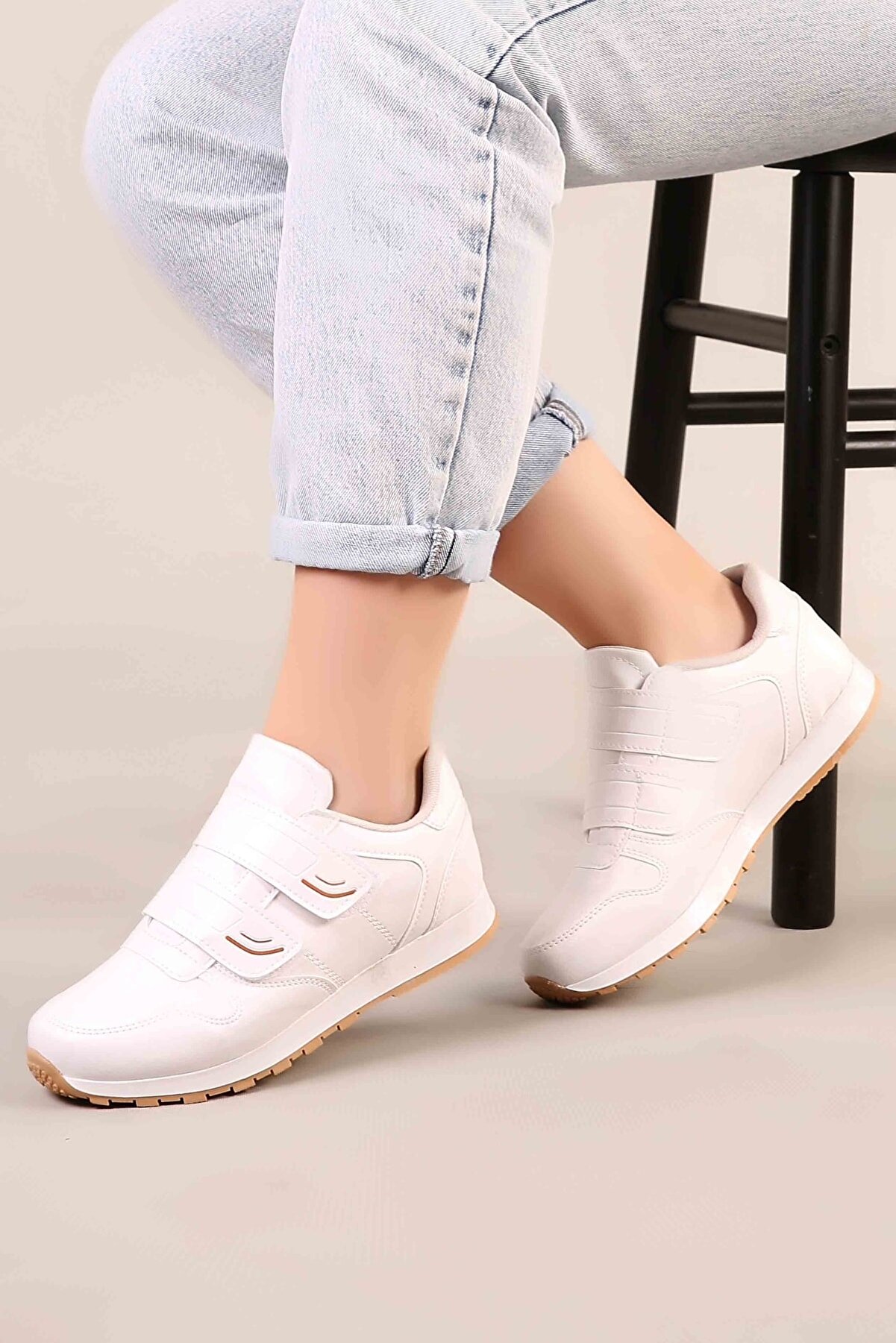 Özay ayakkabı Unisex Beyaz Renk Çift Bantlı Spor Ayakkabı