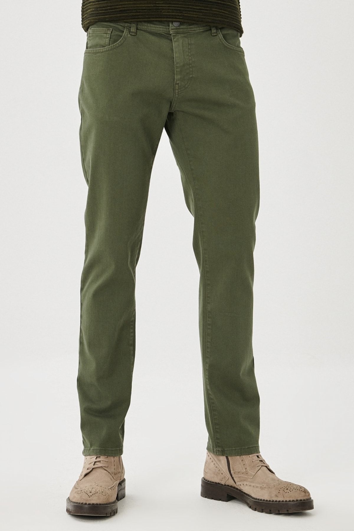 Altınyıldız Classics Erkek Yeşil 360 Derece Her Yöne Esneyen Slim Fit Dar Kesim Pamuklu Esnek Rahat Pantolon