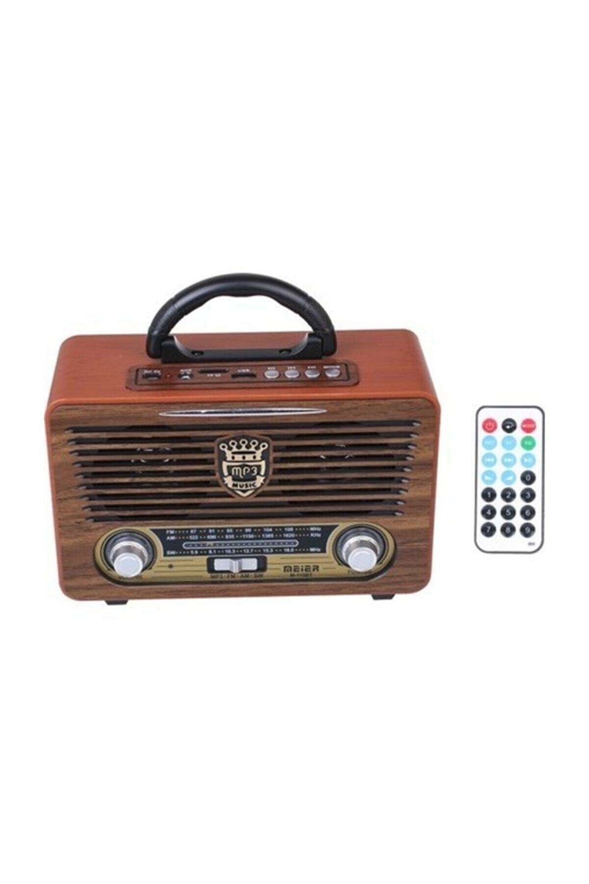 MBTEKNOLOJİM Meier M-115bt Koyu Renk Nostaljik Radyo Ahşap Görünümlü Bluetooth Hoparlör Fm Sd Kart Usb Girişi