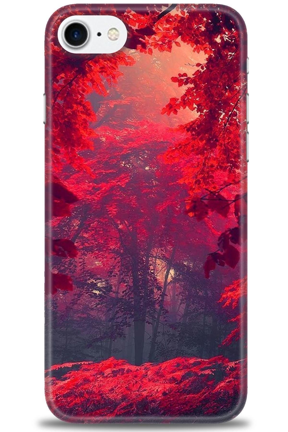 Noprin Iphone Se 2020 Kılıf Hd Baskılı Kılıf - Kızıl Bahar + Temperli Cam
