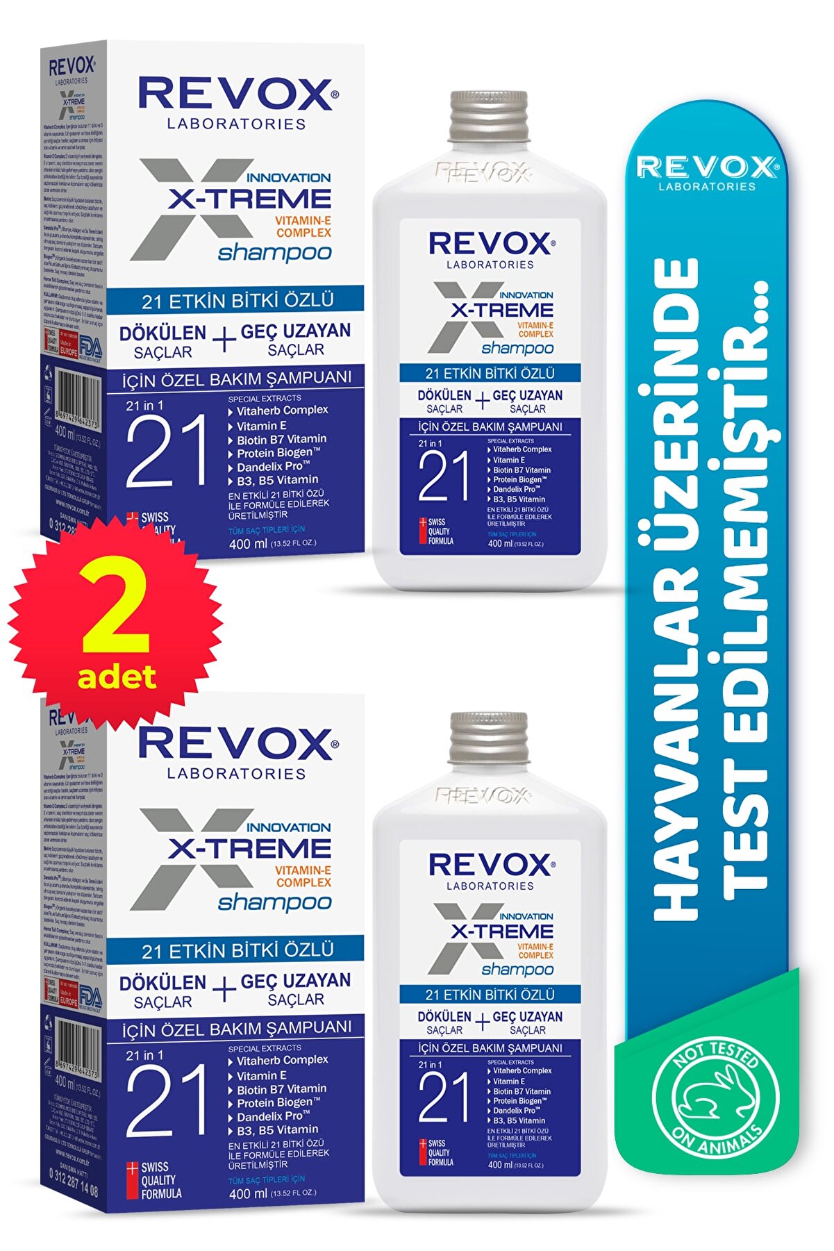 Revox X-treme Dökülen ve Geç Uzayan Saçlar İçin E Vitamini Katkılı Özel Bakım Şampuan 2'li Set