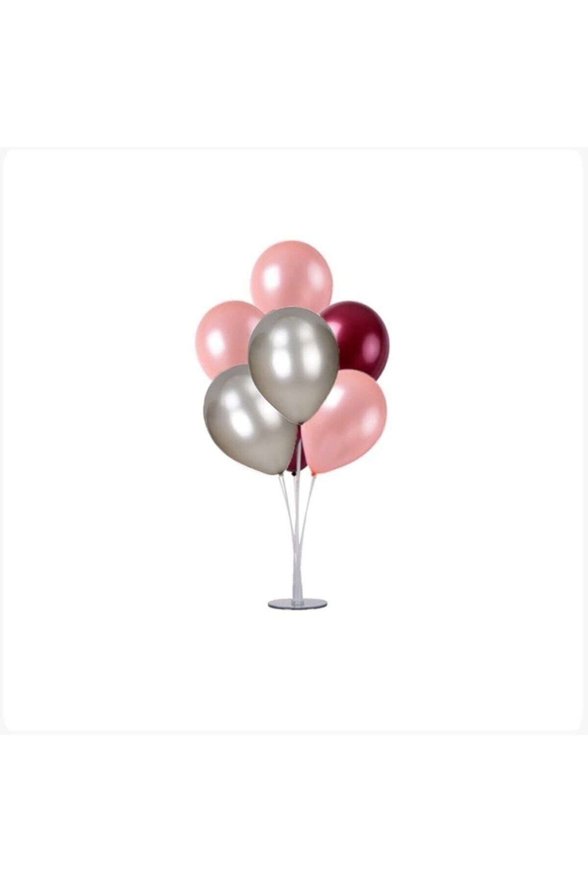 Magic Hobby 1 Adet 7'li Balon Standı Ve 7 Adet Rose Gold- Gümüş - Bordo Metalik Balon Set