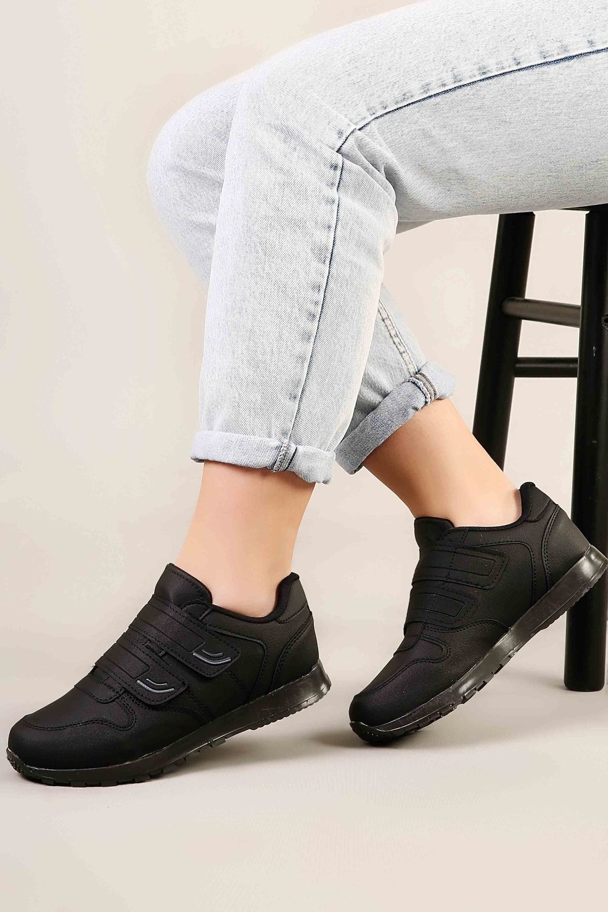 Özay ayakkabı Unisex Siyah Renk Çift Bantlı Spor Ayakkabı