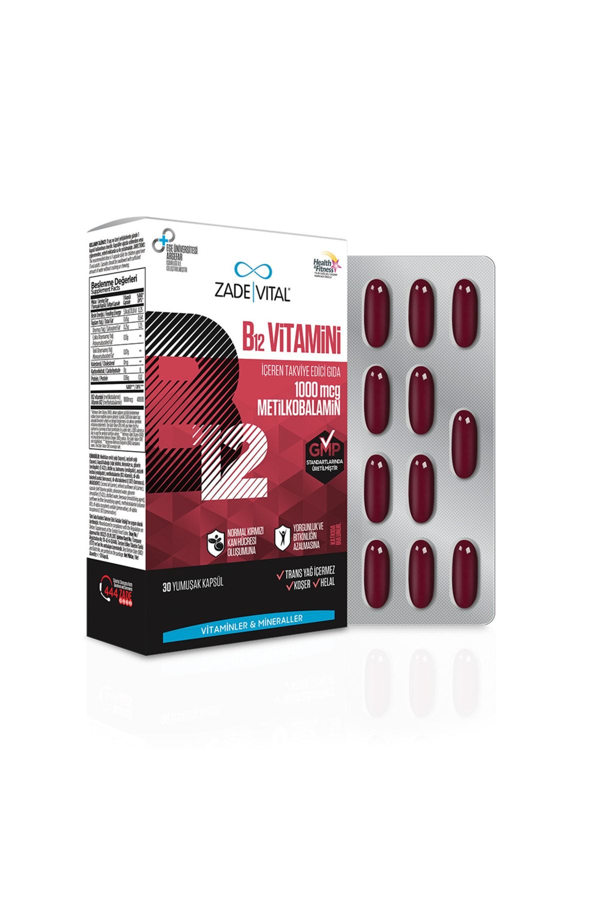 Zade Vital B12 Vitamini B12 Vitamini Içeren Takviye Edici Gıda (1 Kutu 30 Kapsül)