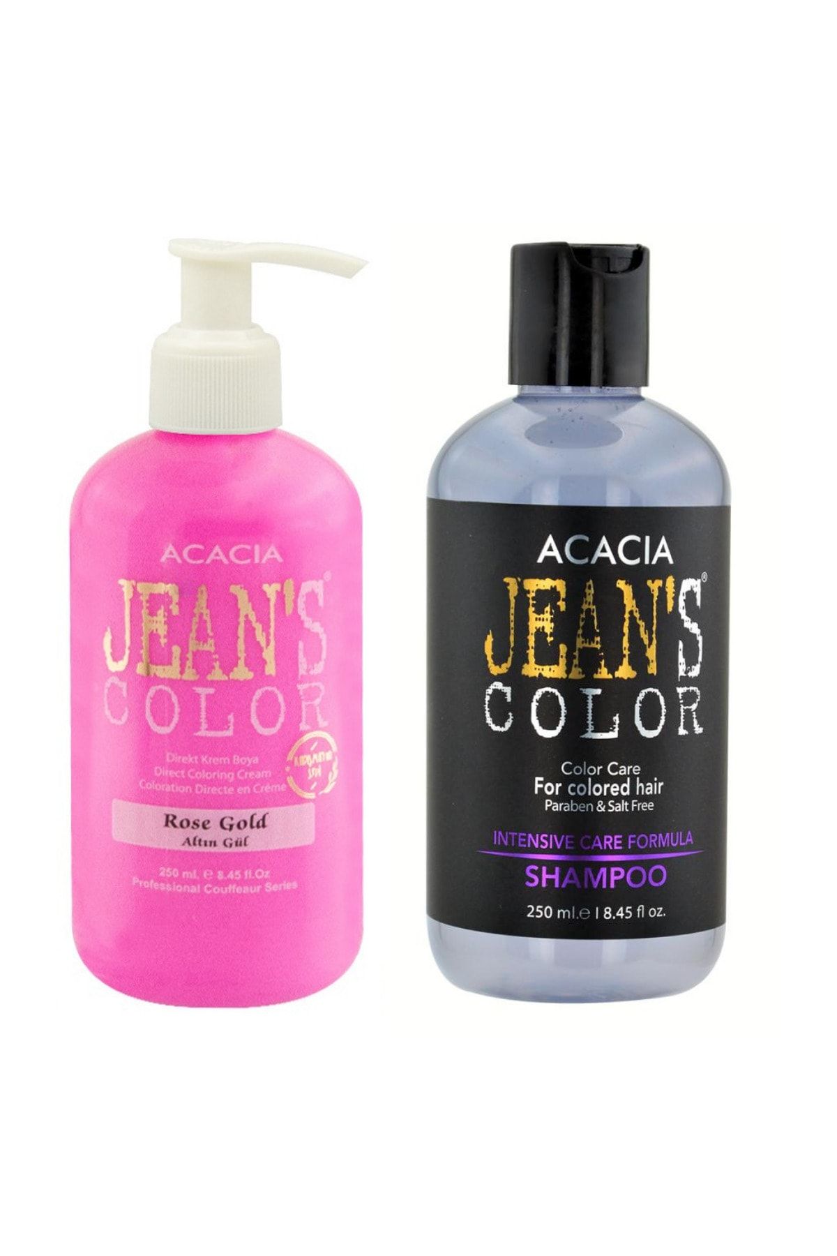 Acacia Jeans Color Boya Koruyucu Şampuan 250 Ml Ve Renkli Saç Boyası Altın Gül 250 Ml