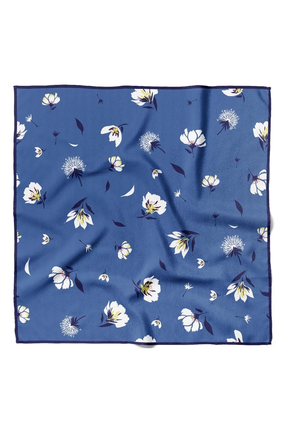 Modabutik Kadın Çiçek Desenli Bandana 50x50 Koyu Mavi Dg0158-22 Snz
