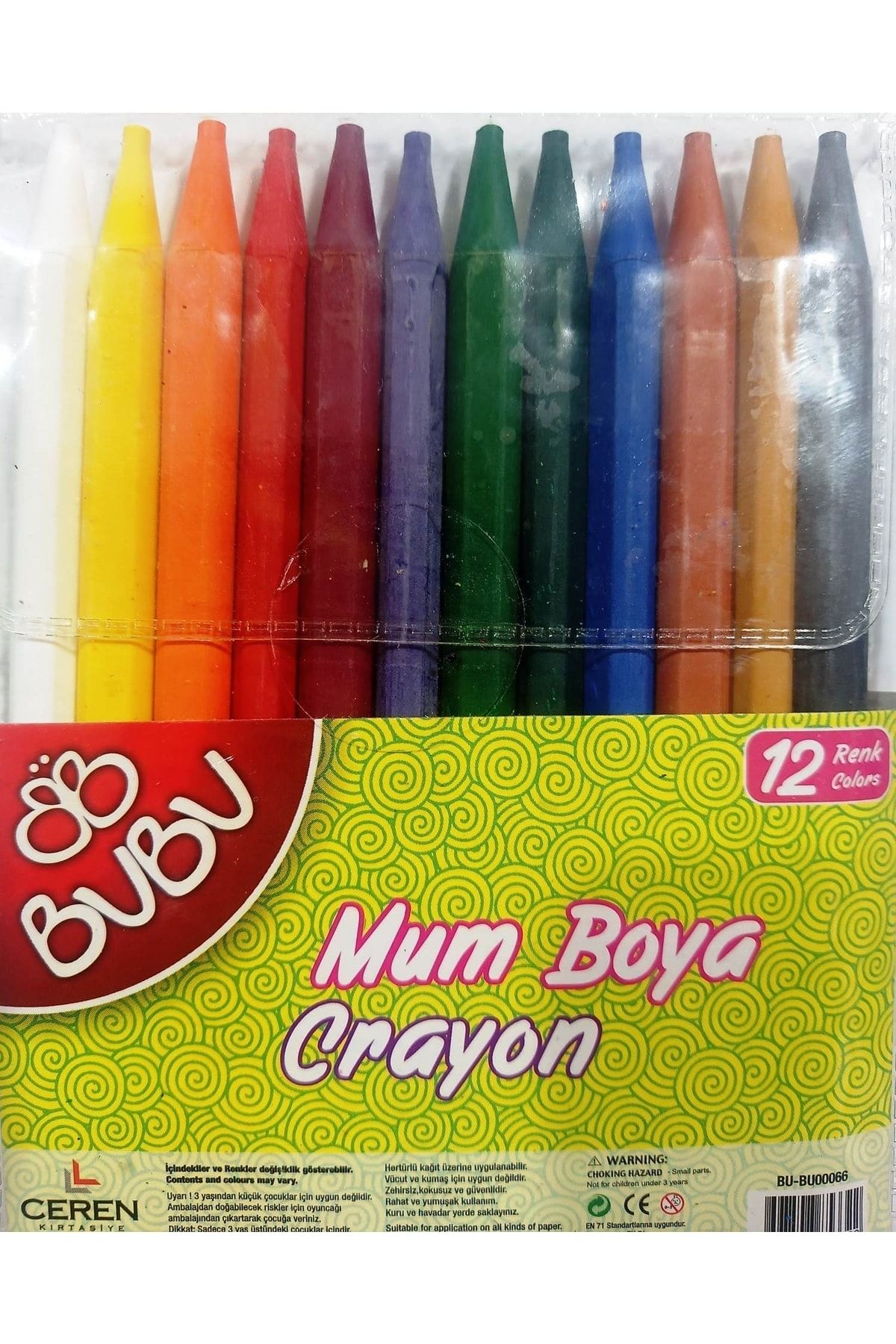 Bubu Bu-bu Crayon Yarım Boy Mum Boya 12 Renk