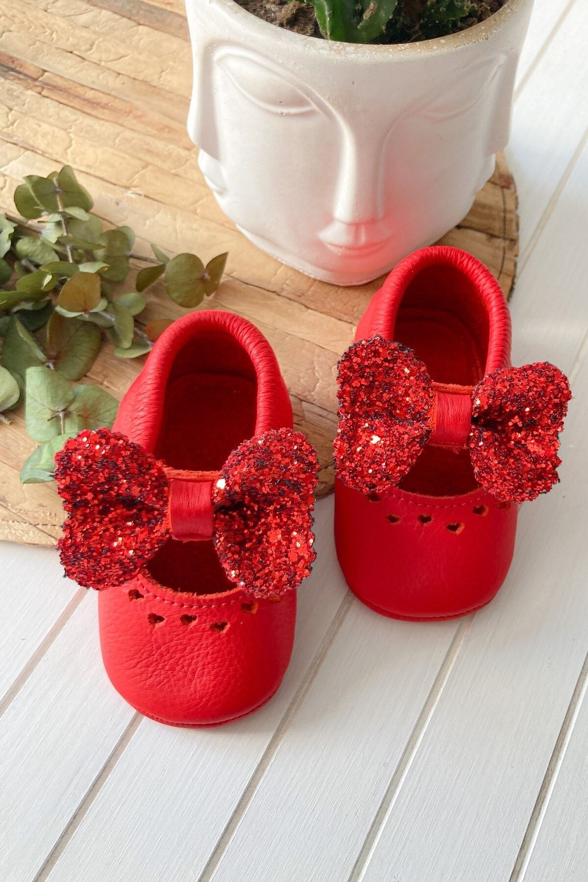 Li Puna - Shine Serisi Kırmızı %100 Deri Bebek Ilk Adım Ayakkabısı