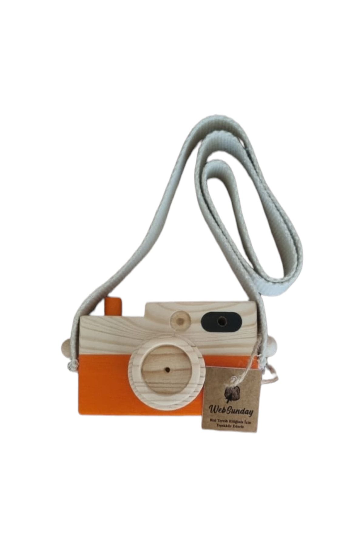 aswood Ahşap Oyuncak Fotoğraf Makinesi, Kız Erkek 0 - 3 Yaş Hediyelik Askılı Dekoratif Oyuncak -turuncu