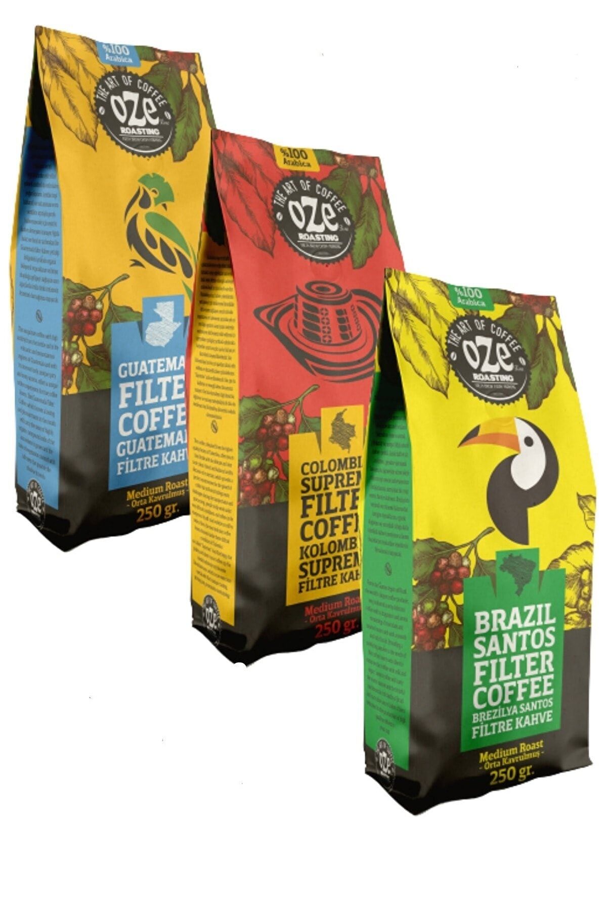 Oze Latin Amerika Filtre Kahve Seti Guatemala, Colombian, Brazil 3'lü 250g