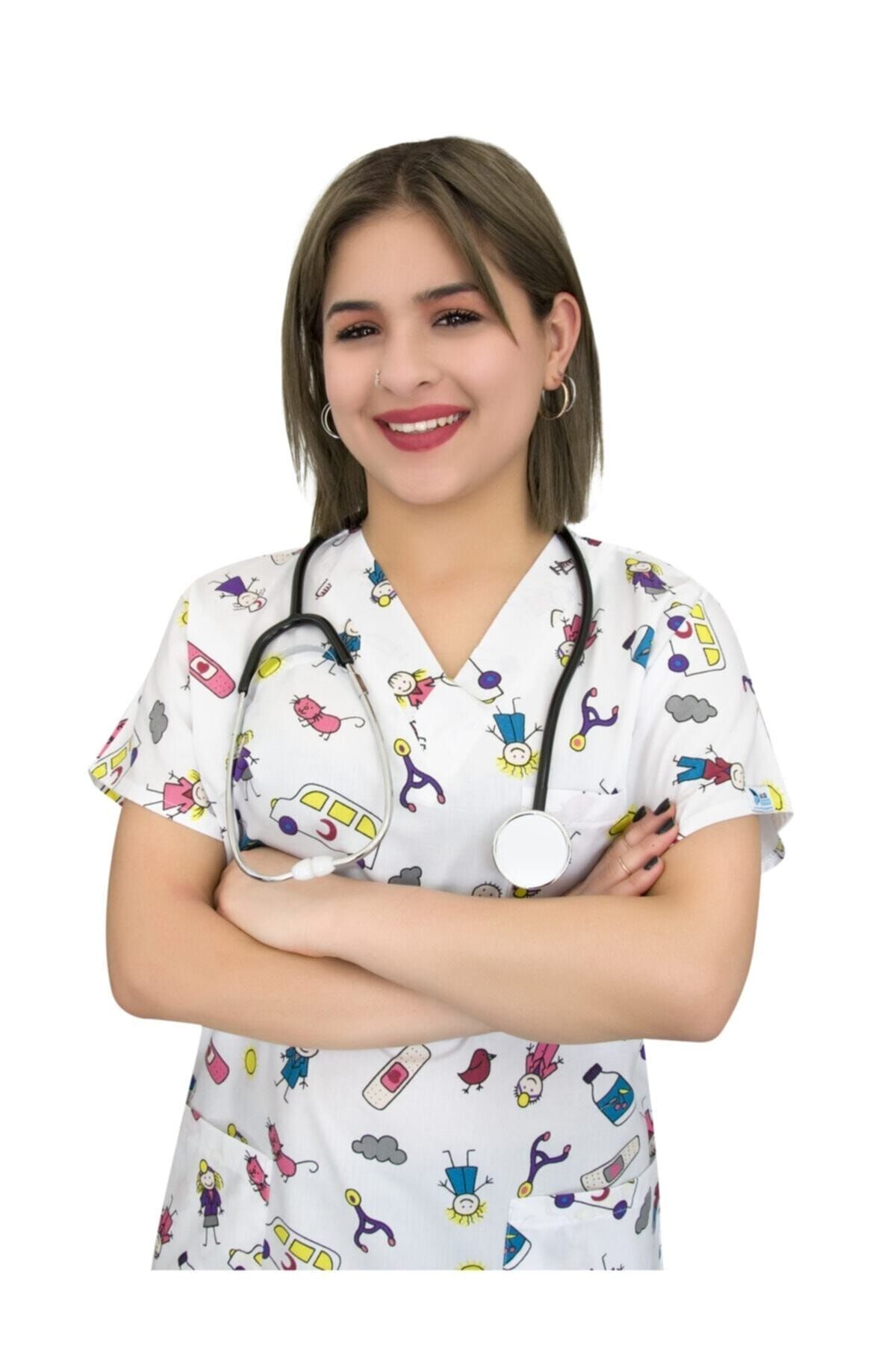 Nur Medikal Giyim Yarabandı Desenli Doktor Hemşire Hastane Cerrahi Üst Forma Greys