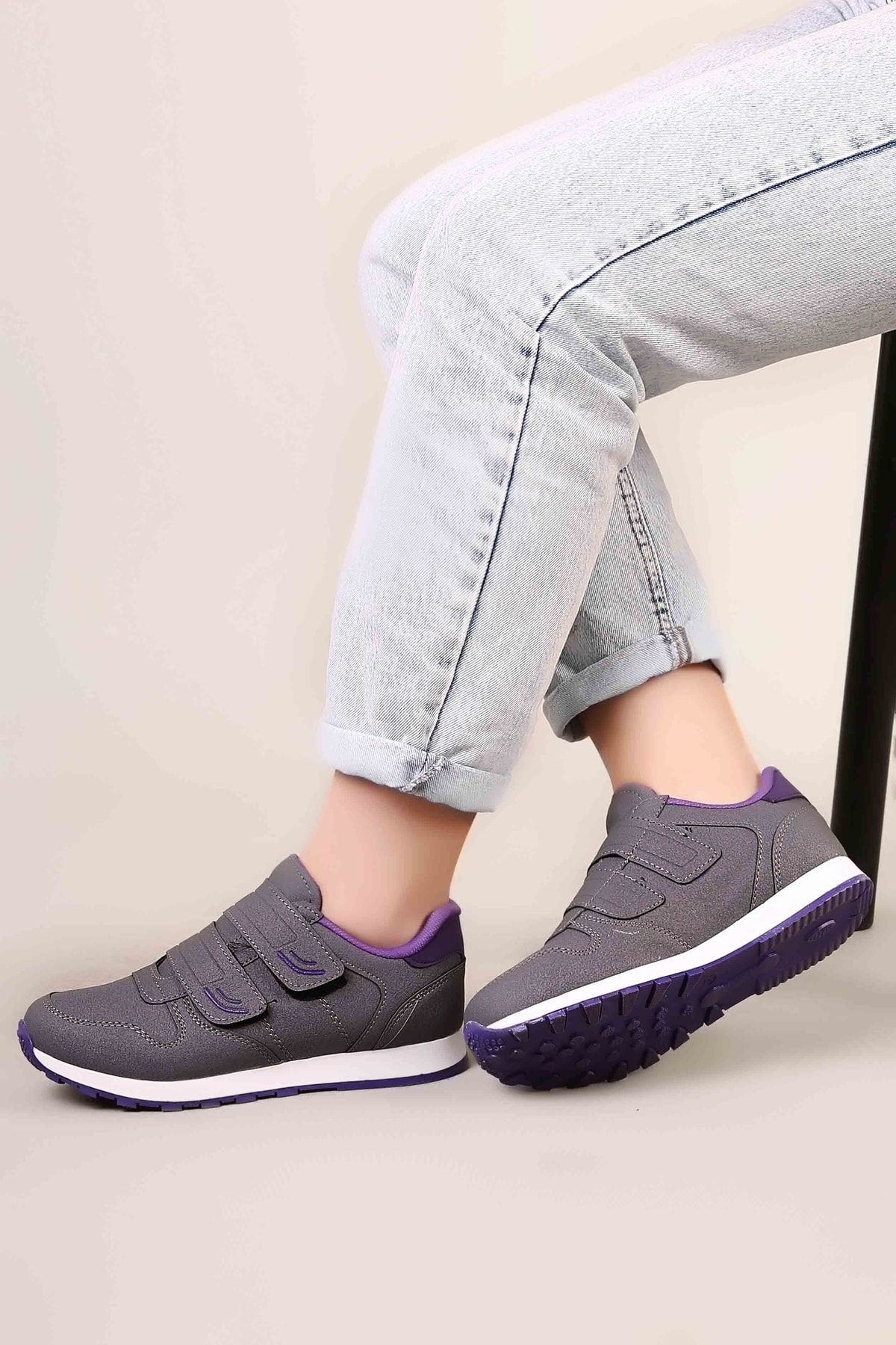 Özay ayakkabı Unisex Gri Renk Çift Bantlı Spor Ayakkabı