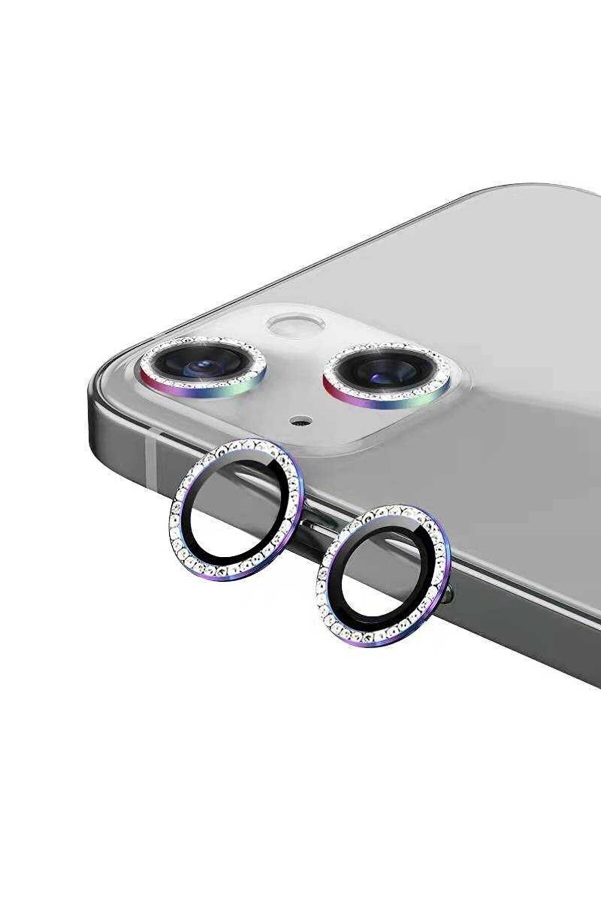 Vip Case Iphone 11 Uyumlu Swarovski Taşlı Kamera Lens Koruma Koruyucu Rainbow