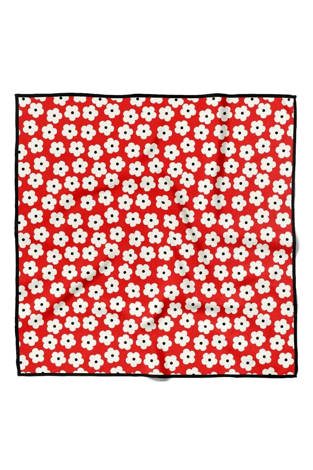Modabutik Kadın Çiçek Desenli Bandana 50x50 Kırmızı Dg0112-22 Snz