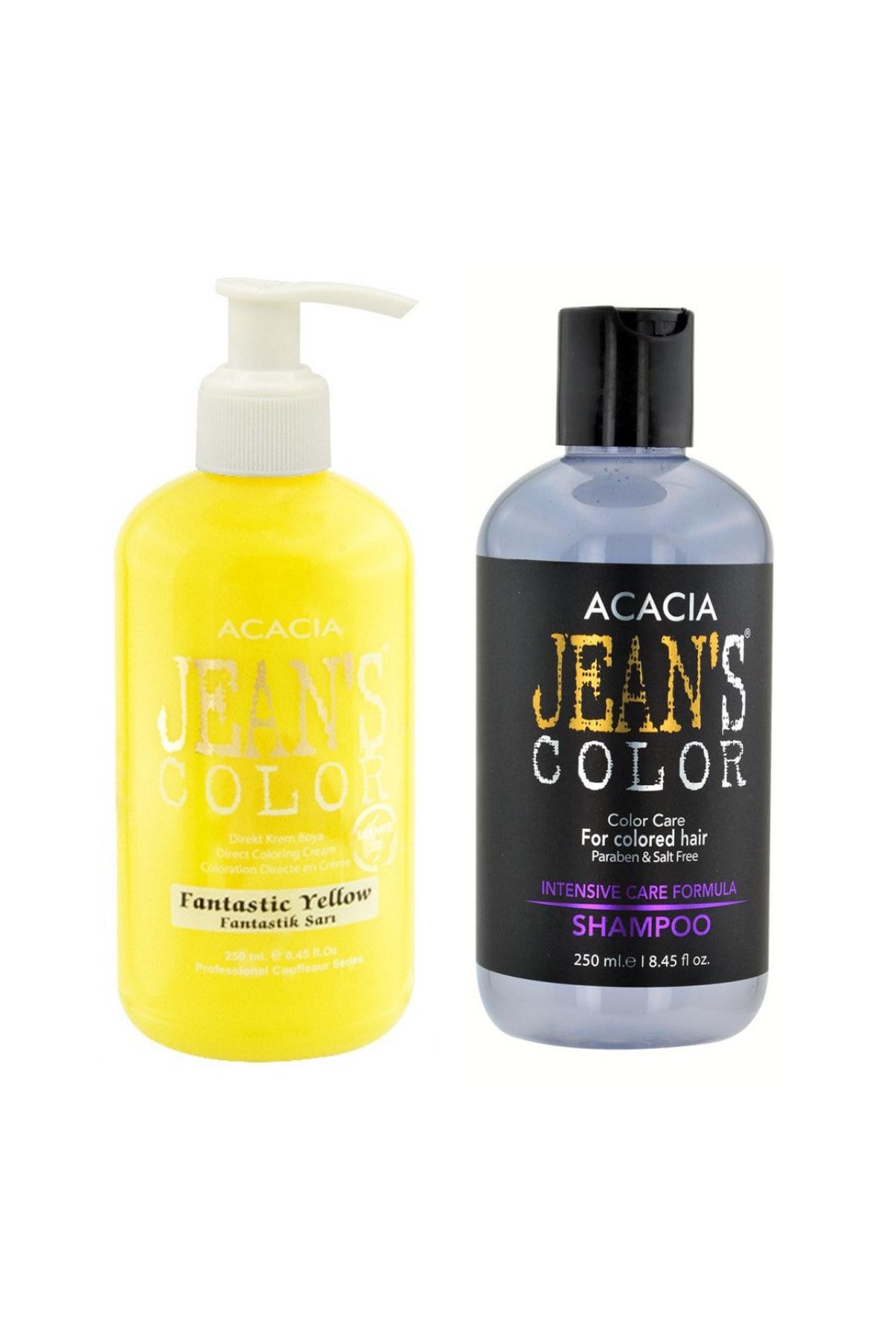 Acacia Jeans Color Boya Koruyucu Şampuan 250 Ml Ve Renkli Saç Boyası Fantastik Sarı 250 Ml