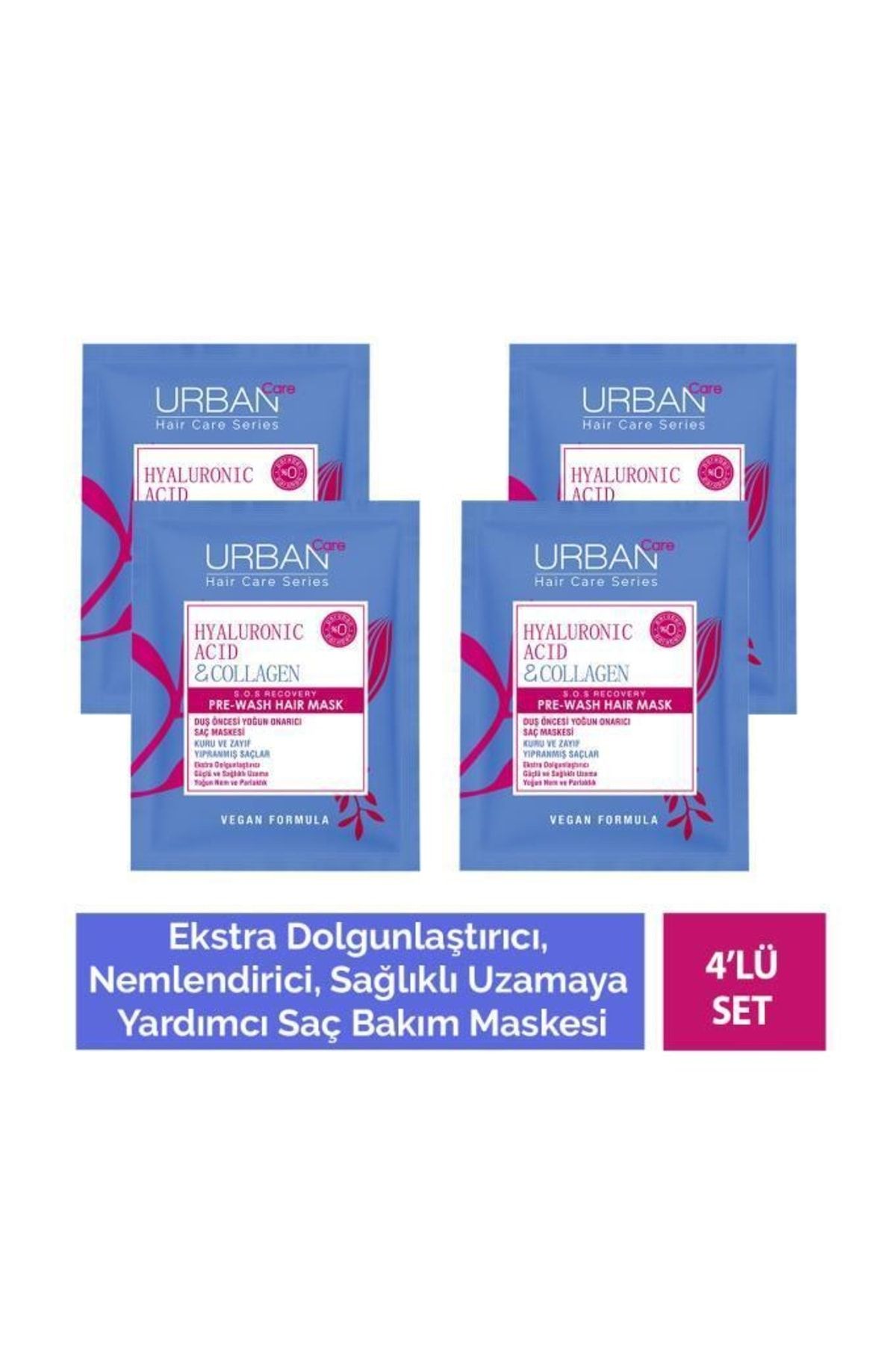 Urban Care Hyaluronik Asit&Kolajen Sağlıklı Uzamaya Yardımcı Duş Öncesi Saç Maskesi 50 ML X 4-Vegan