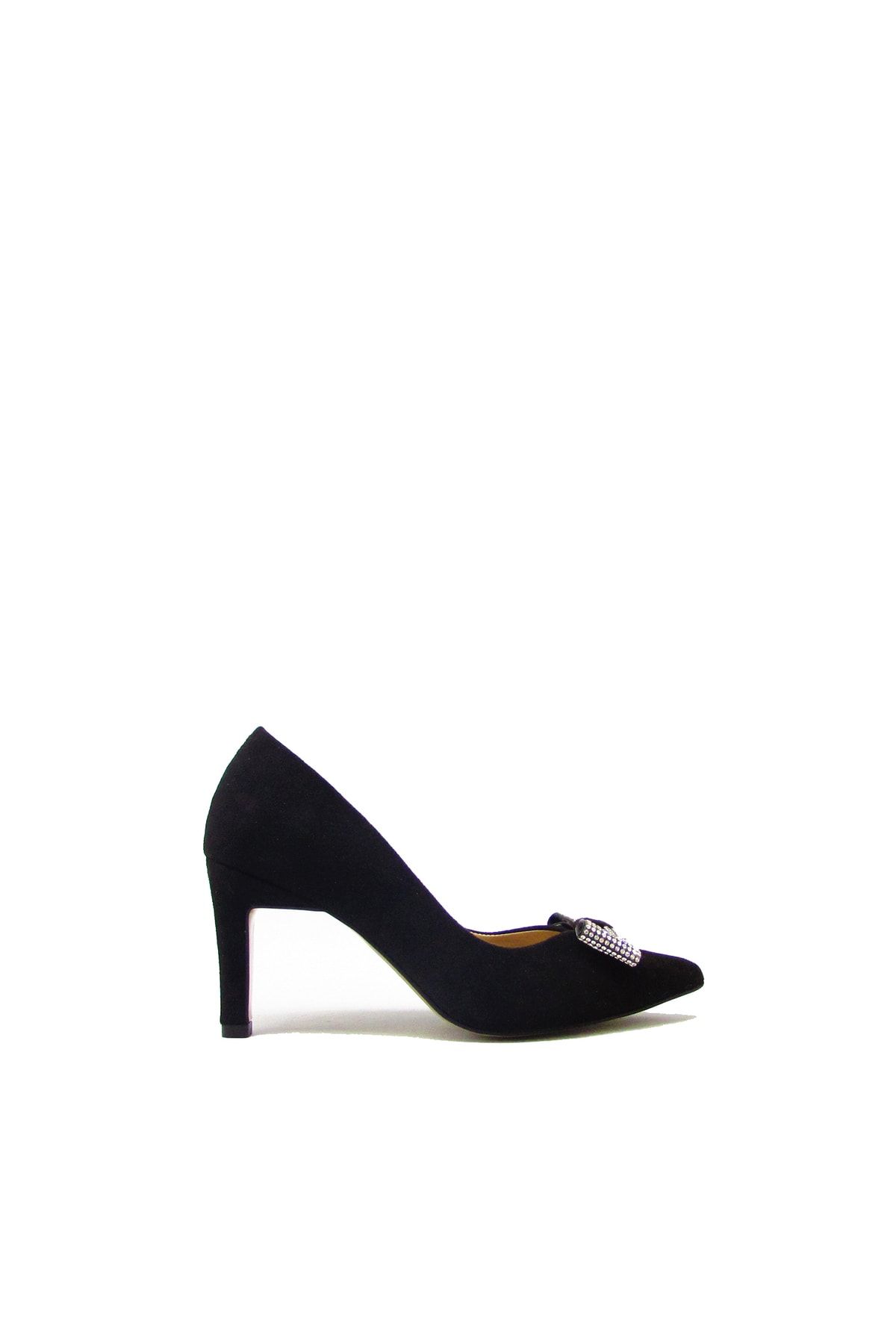 kanuga Rl102 Siyah Süet Kadın Fiyonklu Topuklu Ayakkabı