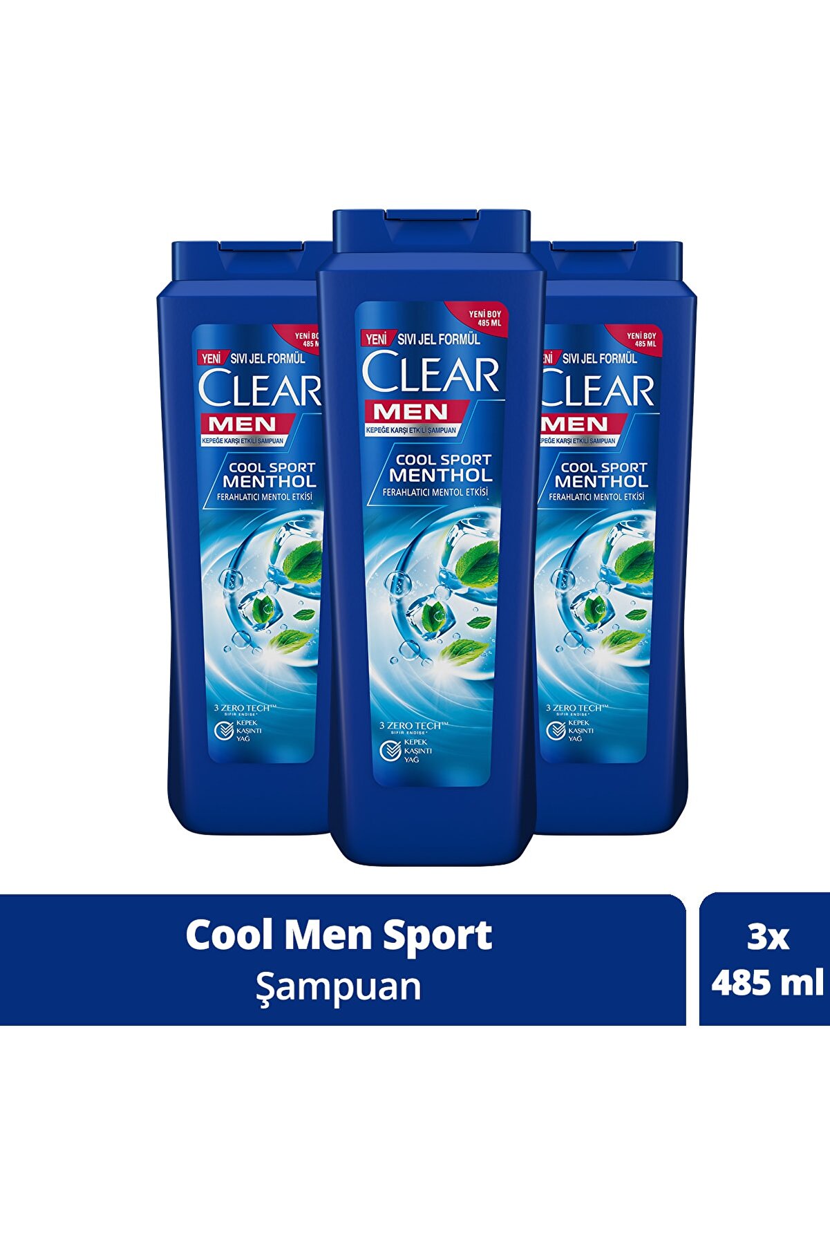 Clear Men Erkek Şampuan Cool Sport Menthol Kepeğe Karşı Etkili 485 ml x 3 Adet