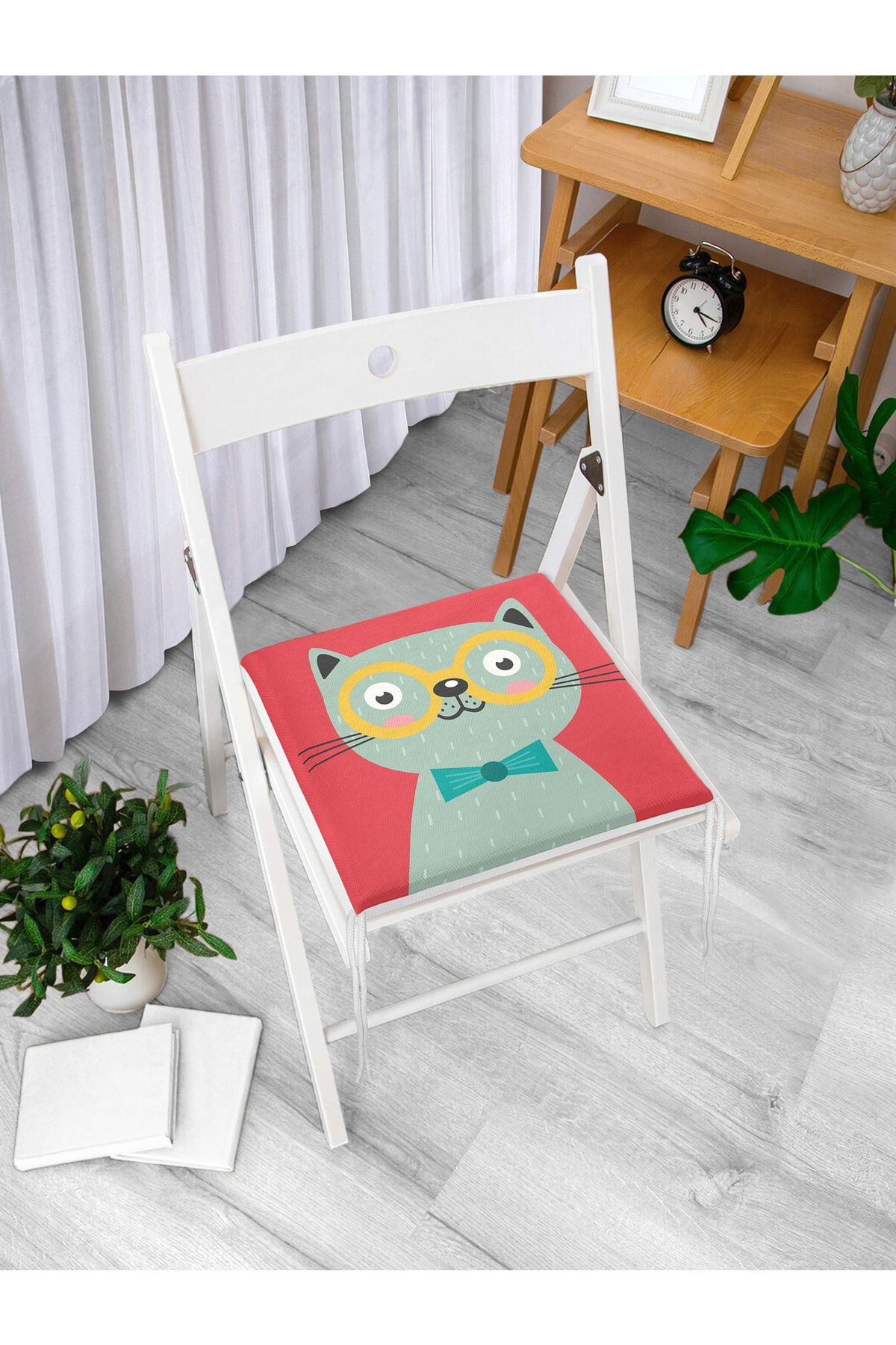 Realhomes Renkli Kedi Dijital Baskılı Modern Fermuarlı Sandalye Minderi