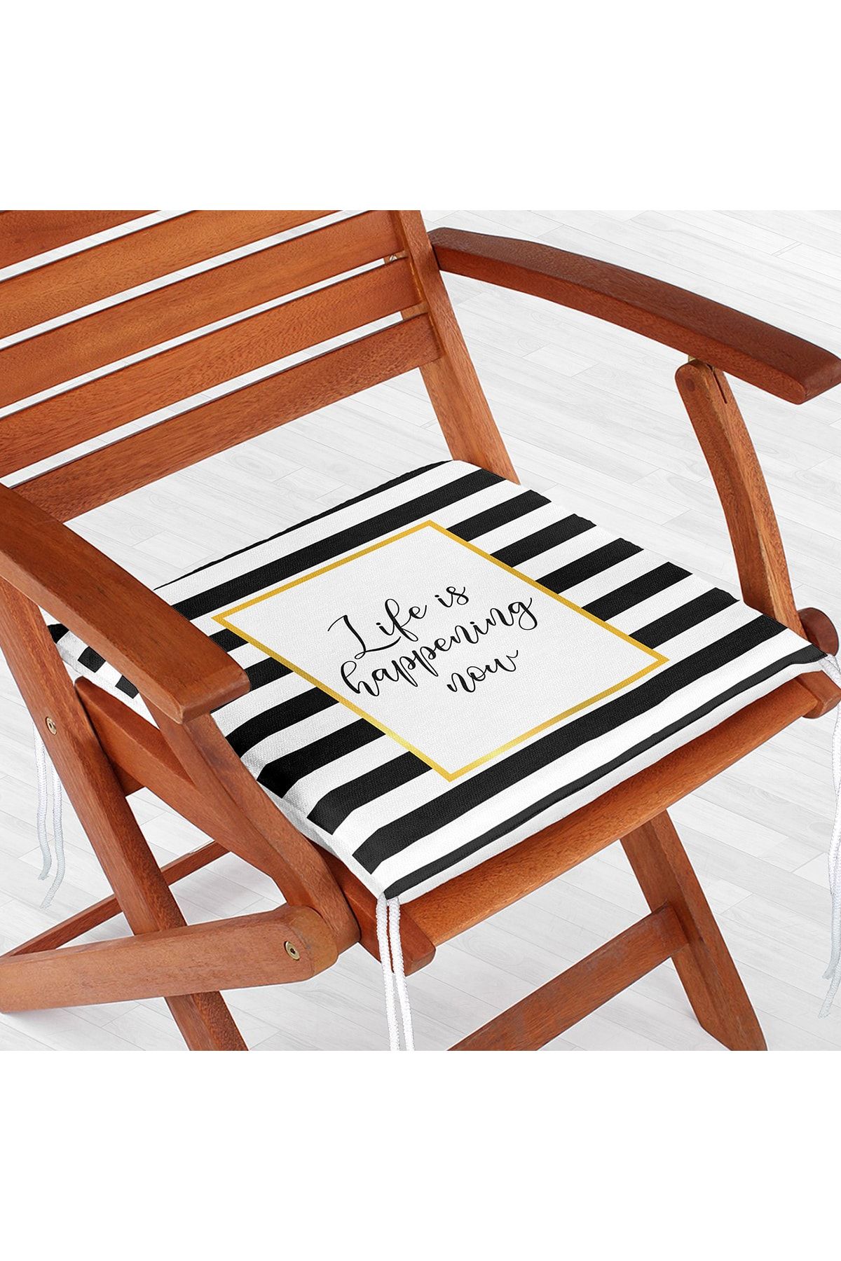 Realhomes Siyah Beyaz Gold Yazılı Modern Fermuarlı Sandalye Minderi